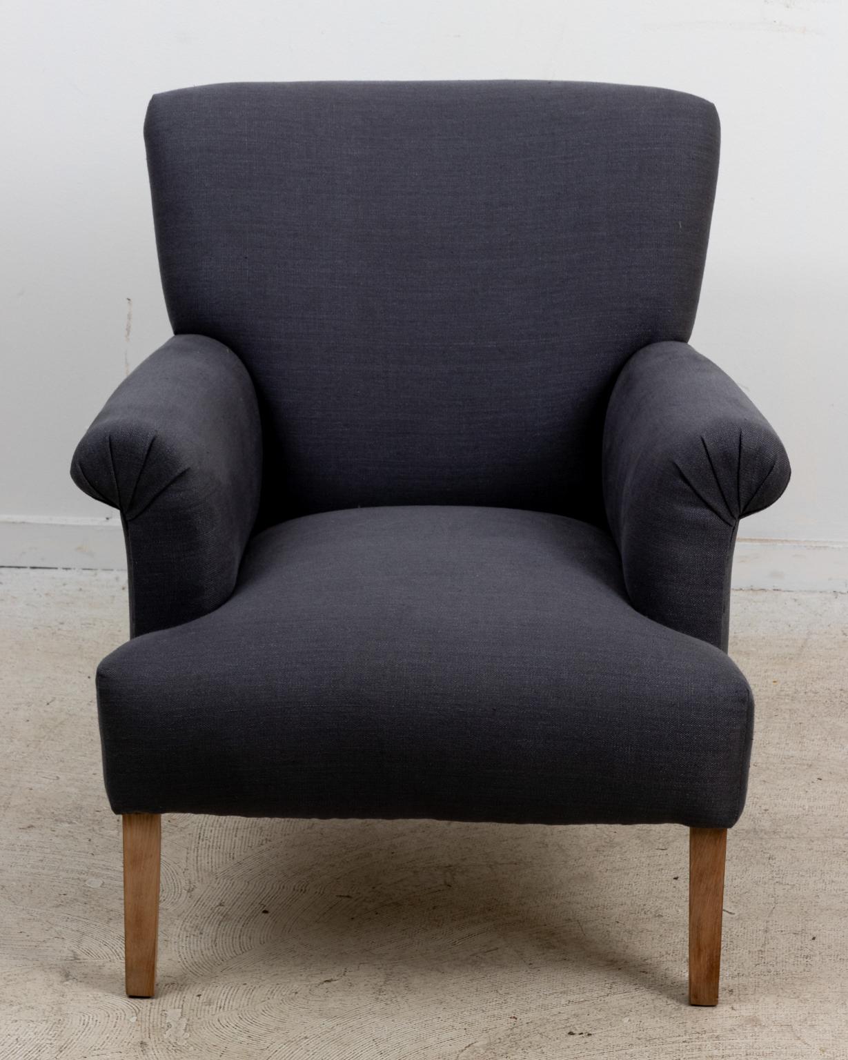 English Pair of Armchairs in Charcoal Linen