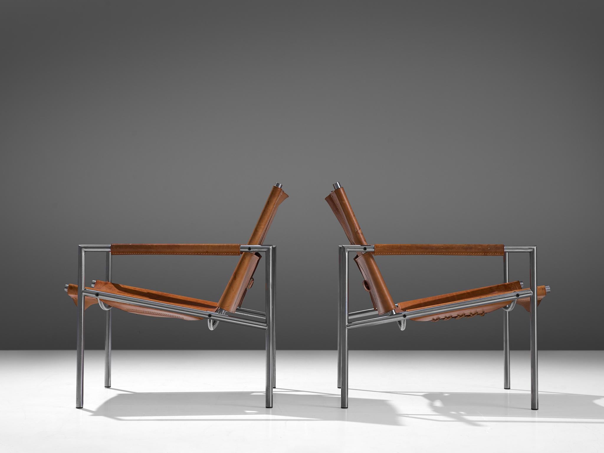 Dutch Pair of Armchairs in Cognac Leather by Martin Visser