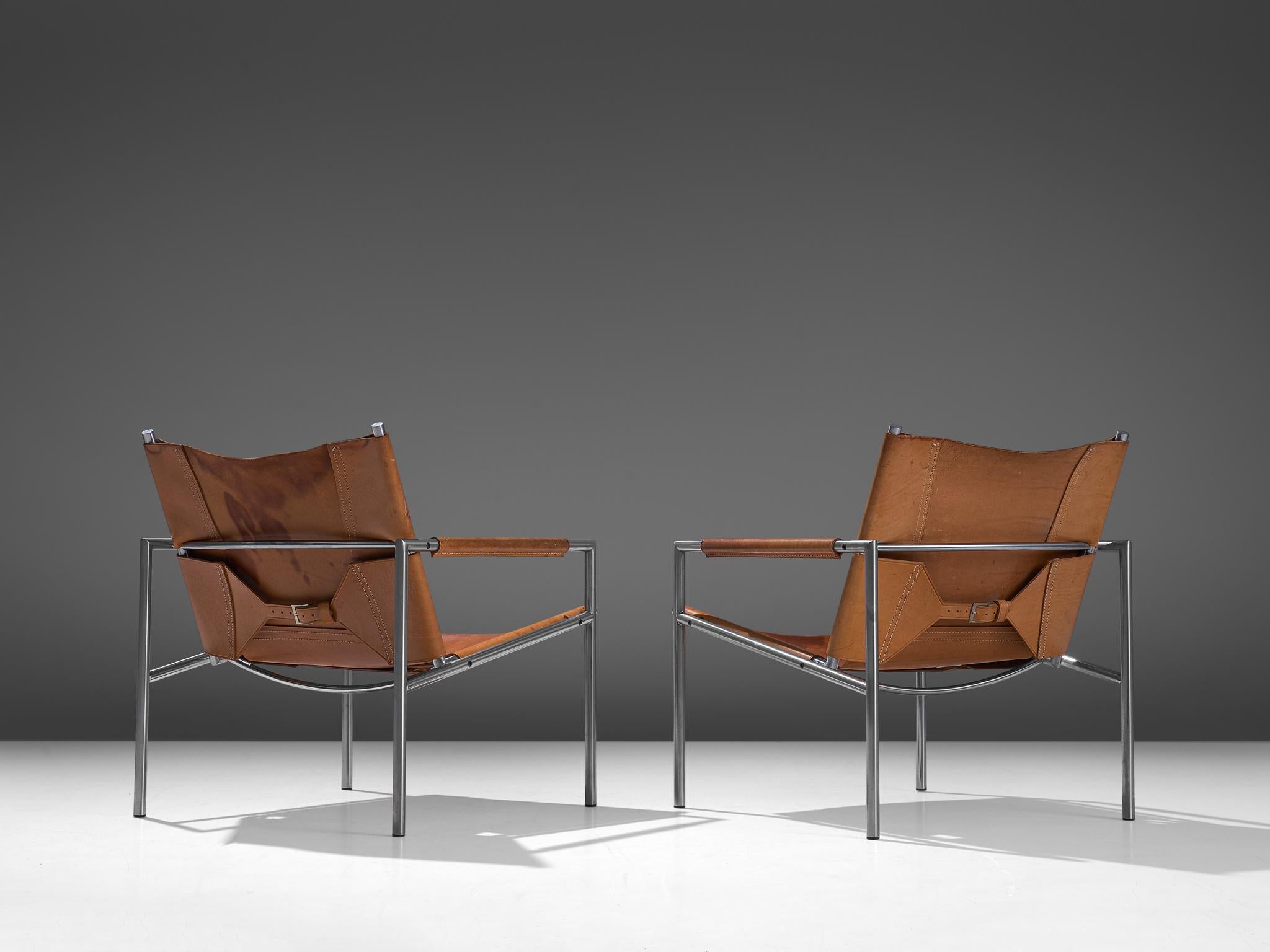 Pair of Armchairs in Cognac Leather by Martin Visser In Good Condition In Waalwijk, NL