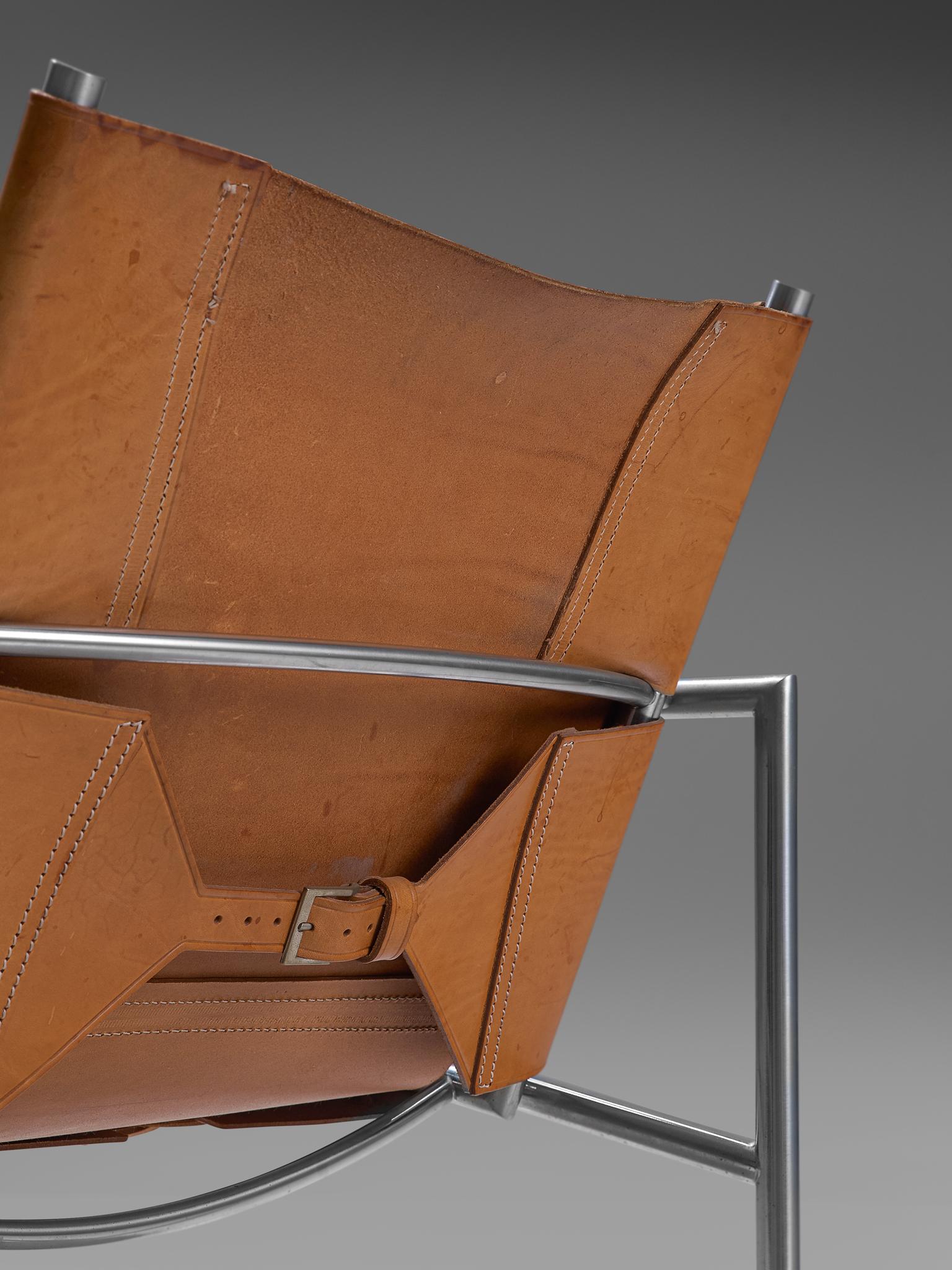 Mid-20th Century Pair of Armchairs in Cognac Leather by Martin Visser