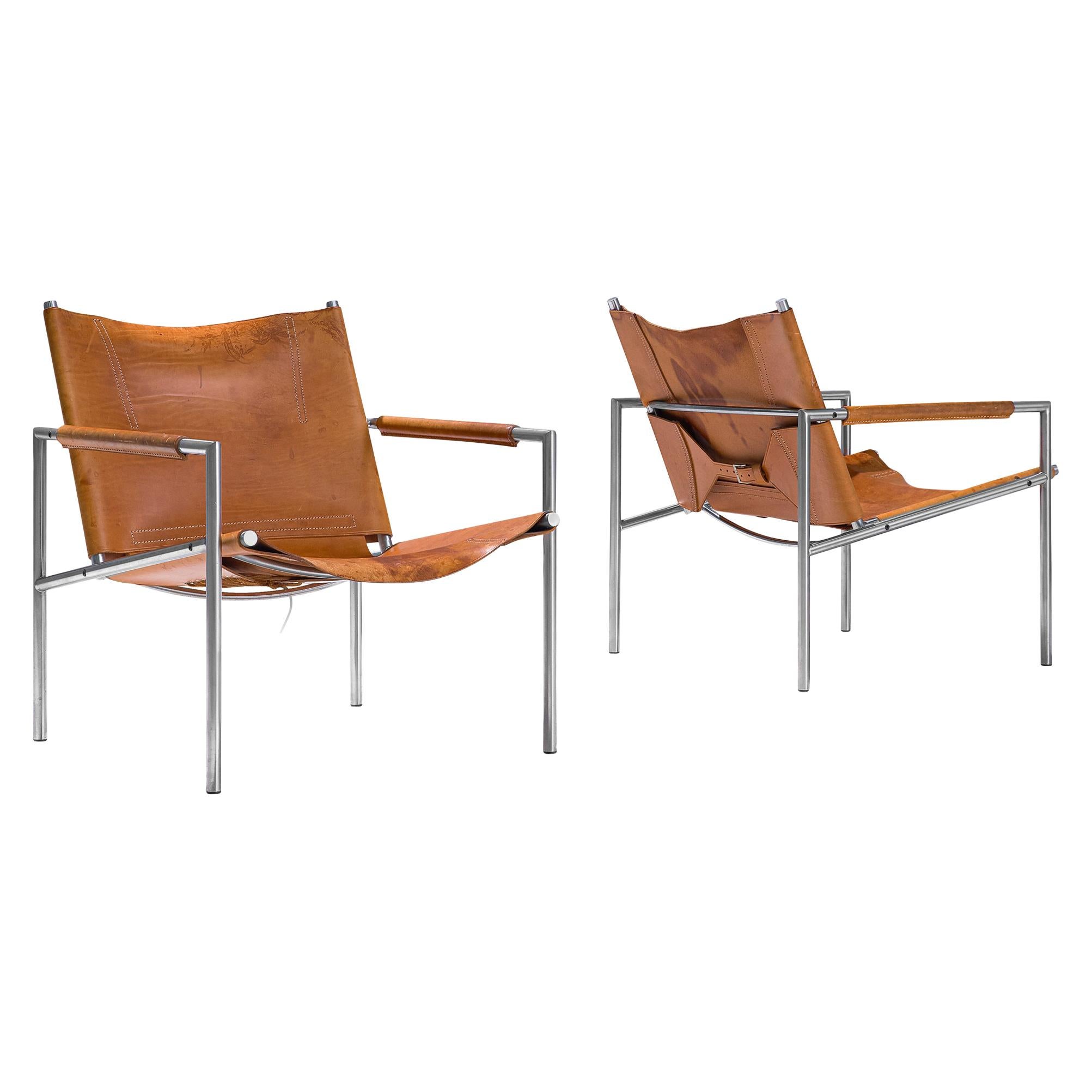 Pair of Armchairs in Cognac Leather by Martin Visser