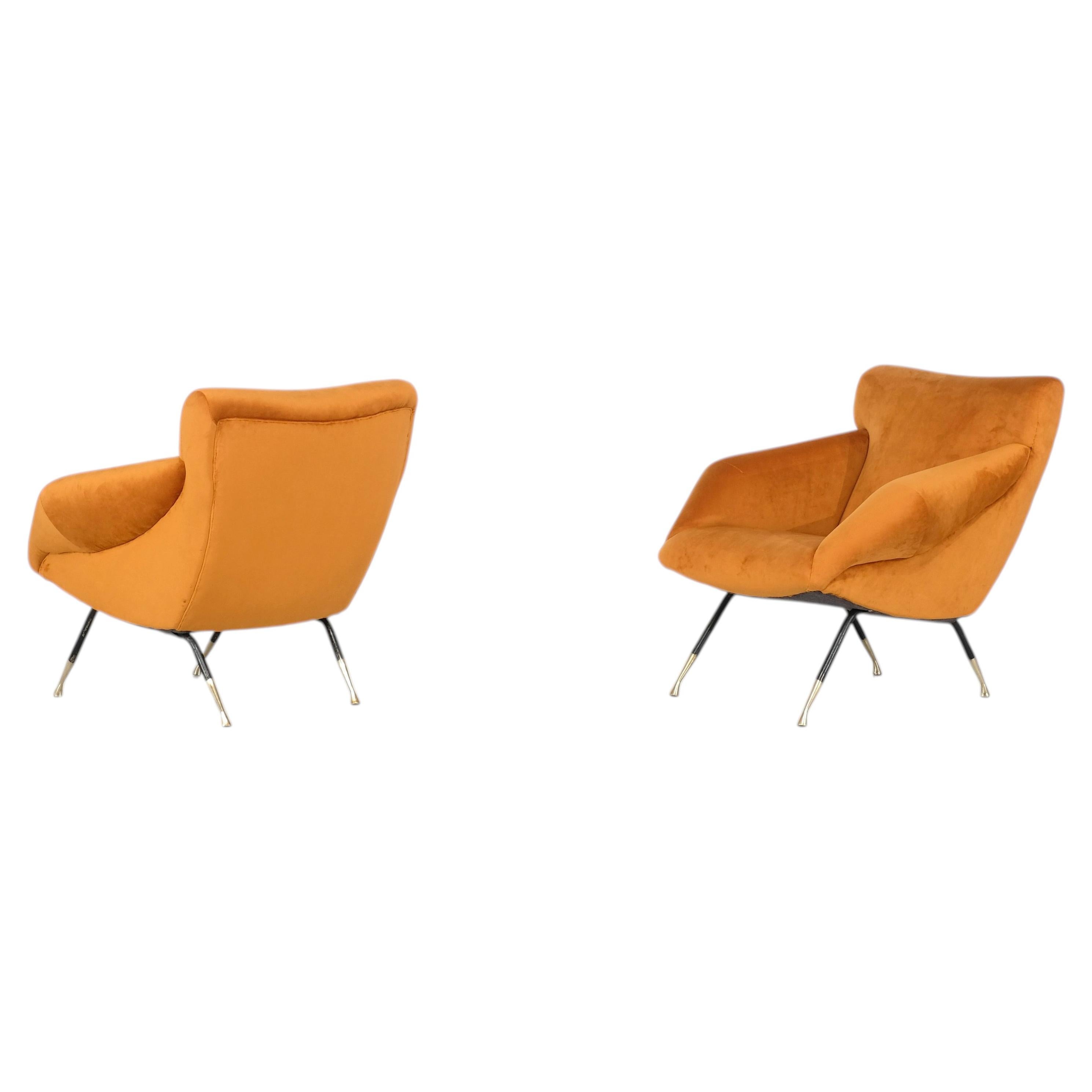 Pair of armchairs in fabric, Italy 1960s. For Sale