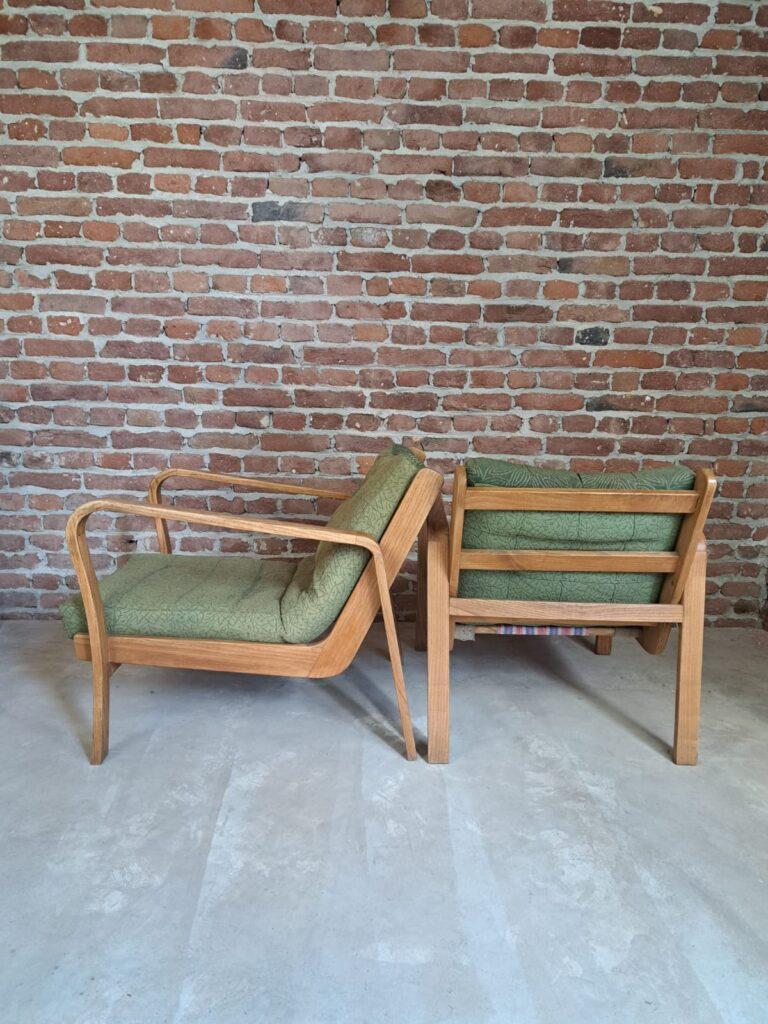 Tchèque Paire de fauteuils en tissu vert, Tchécoslovaquie, 1960 en vente