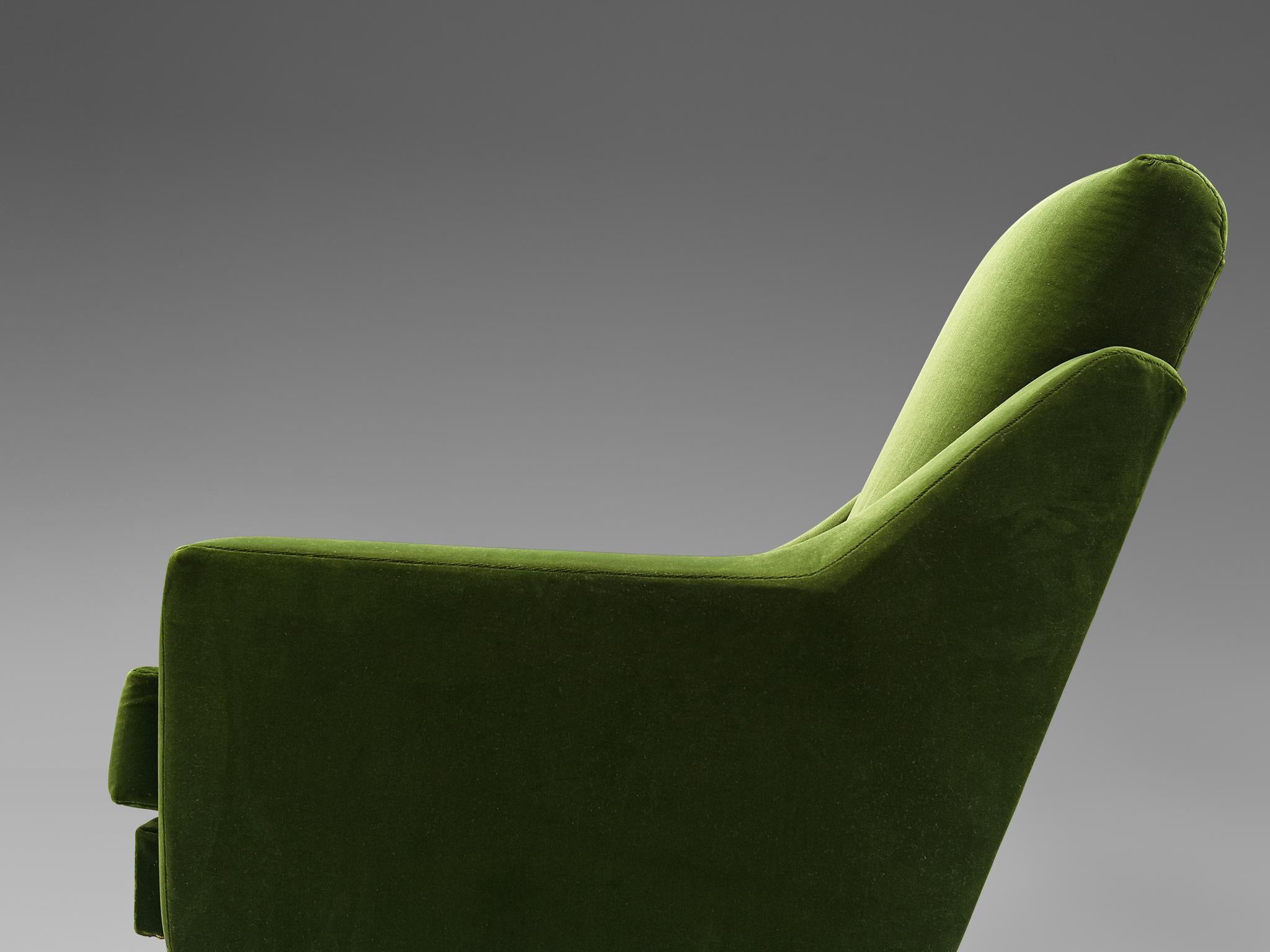 Metal Pair of Armchairs in Green Velvet Upholstery