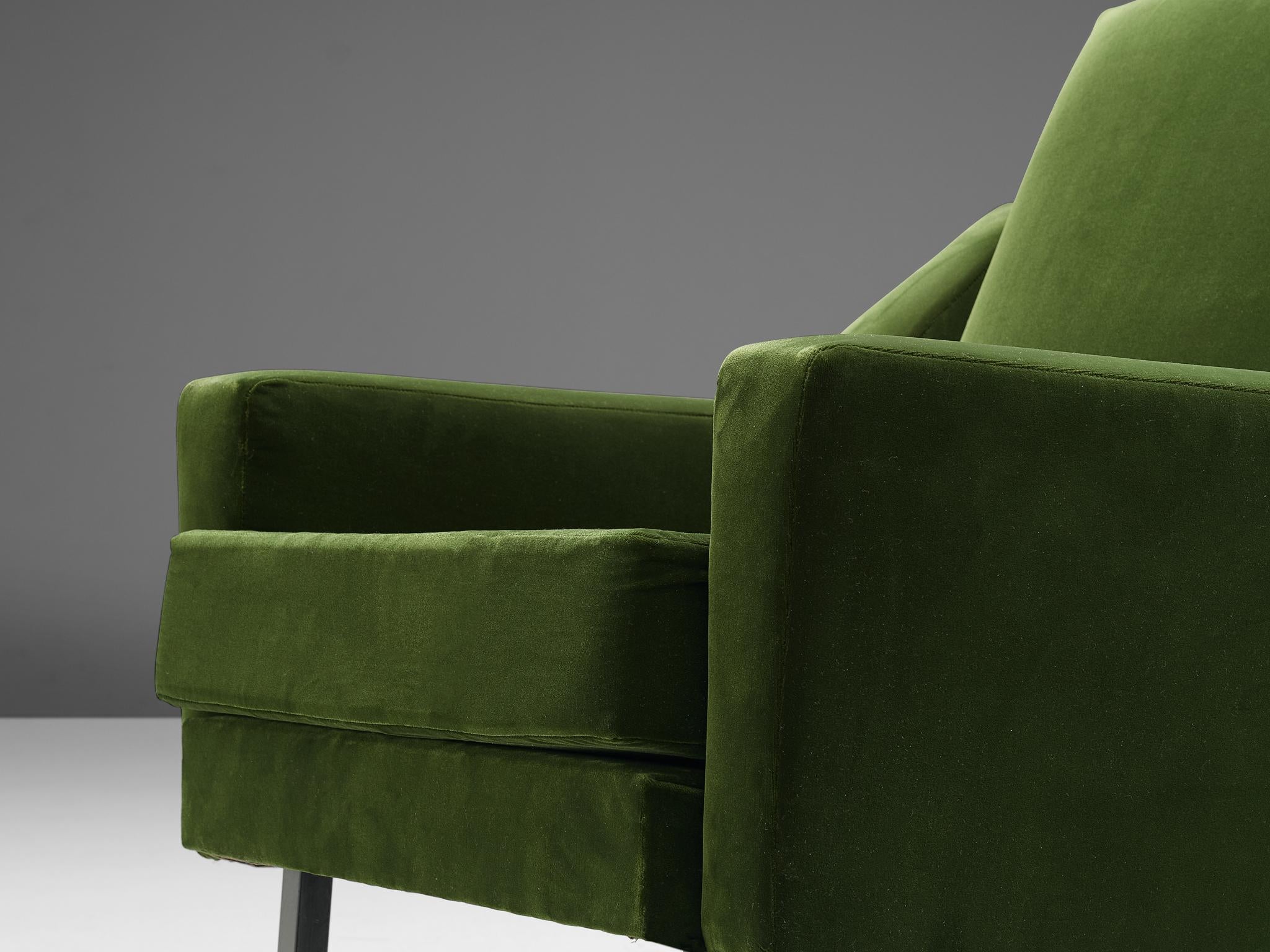 Pair of Armchairs in Green Velvet Upholstery 1