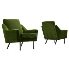 Pair of Armchairs in Green Velvet Upholstery