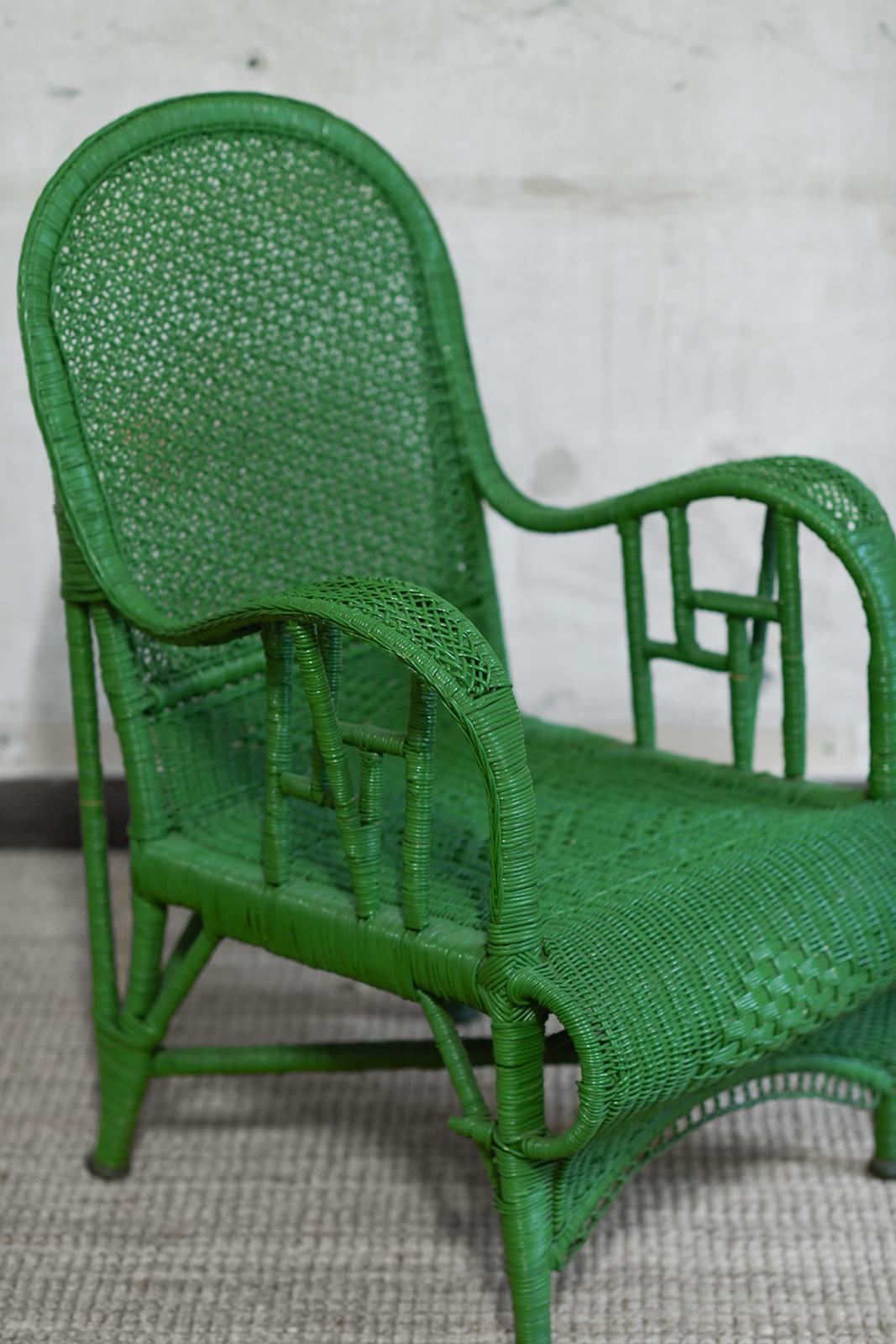 Paire de fauteuils en rotin tressé vert, 1970 Bon état - En vente à Roma, RM