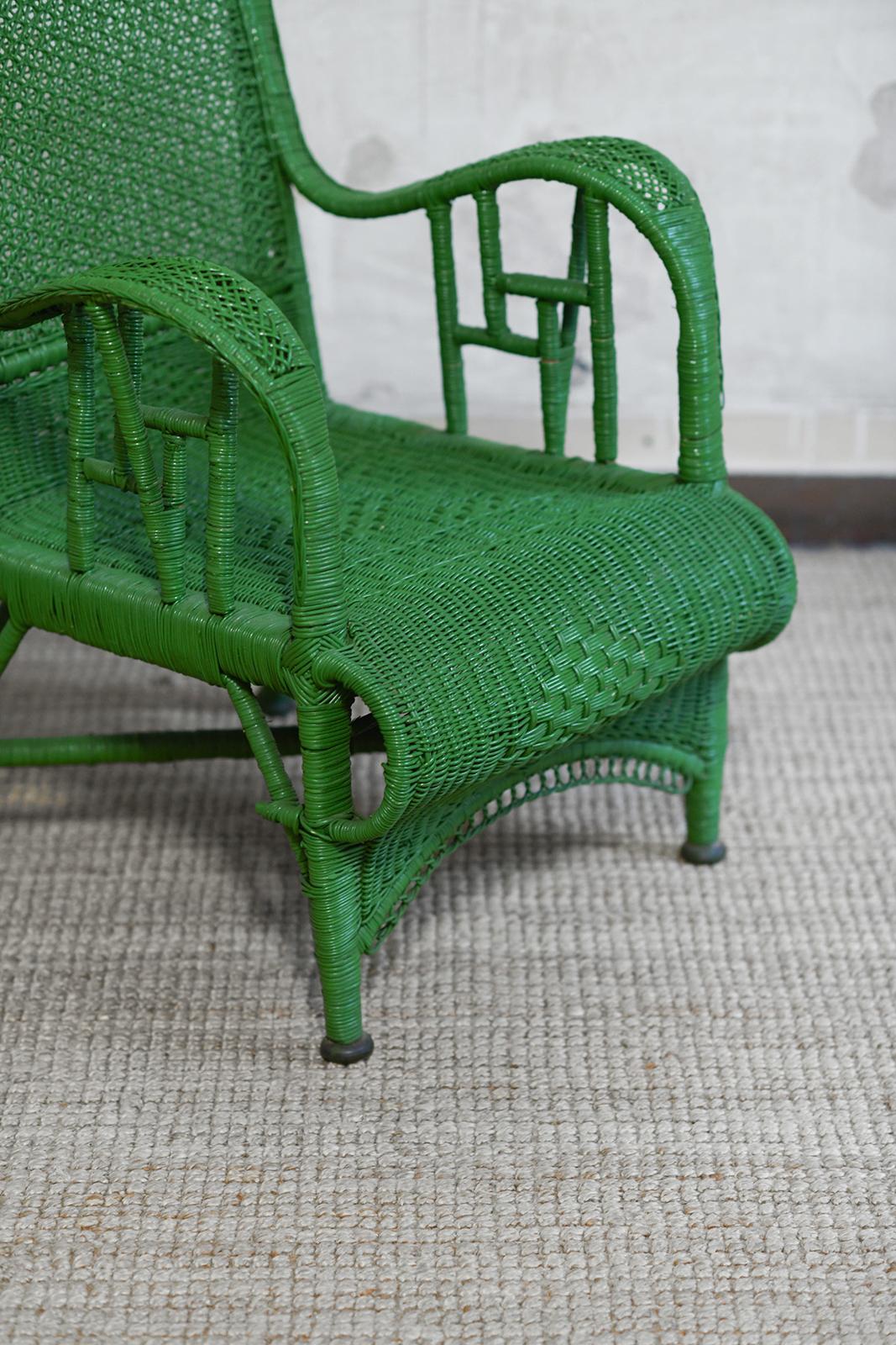 Fin du 20e siècle Paire de fauteuils en rotin tressé vert, 1970 en vente