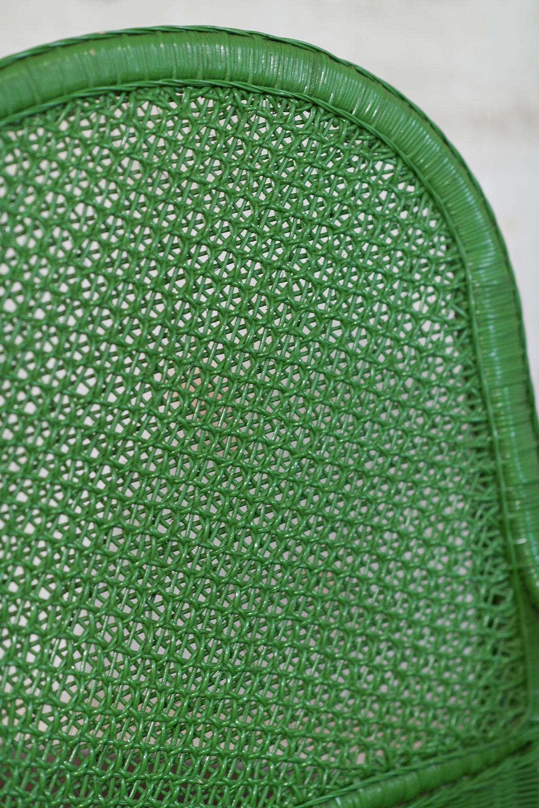 Bambou Paire de fauteuils en rotin tressé vert, 1970 en vente