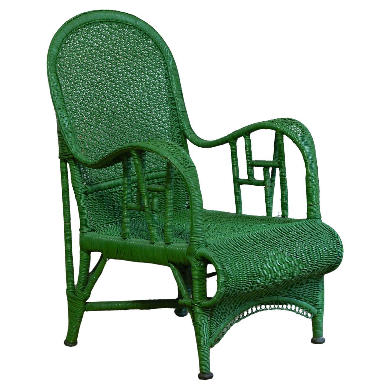 Coppia di poltrone in rattan intrecciato verde, anni '70