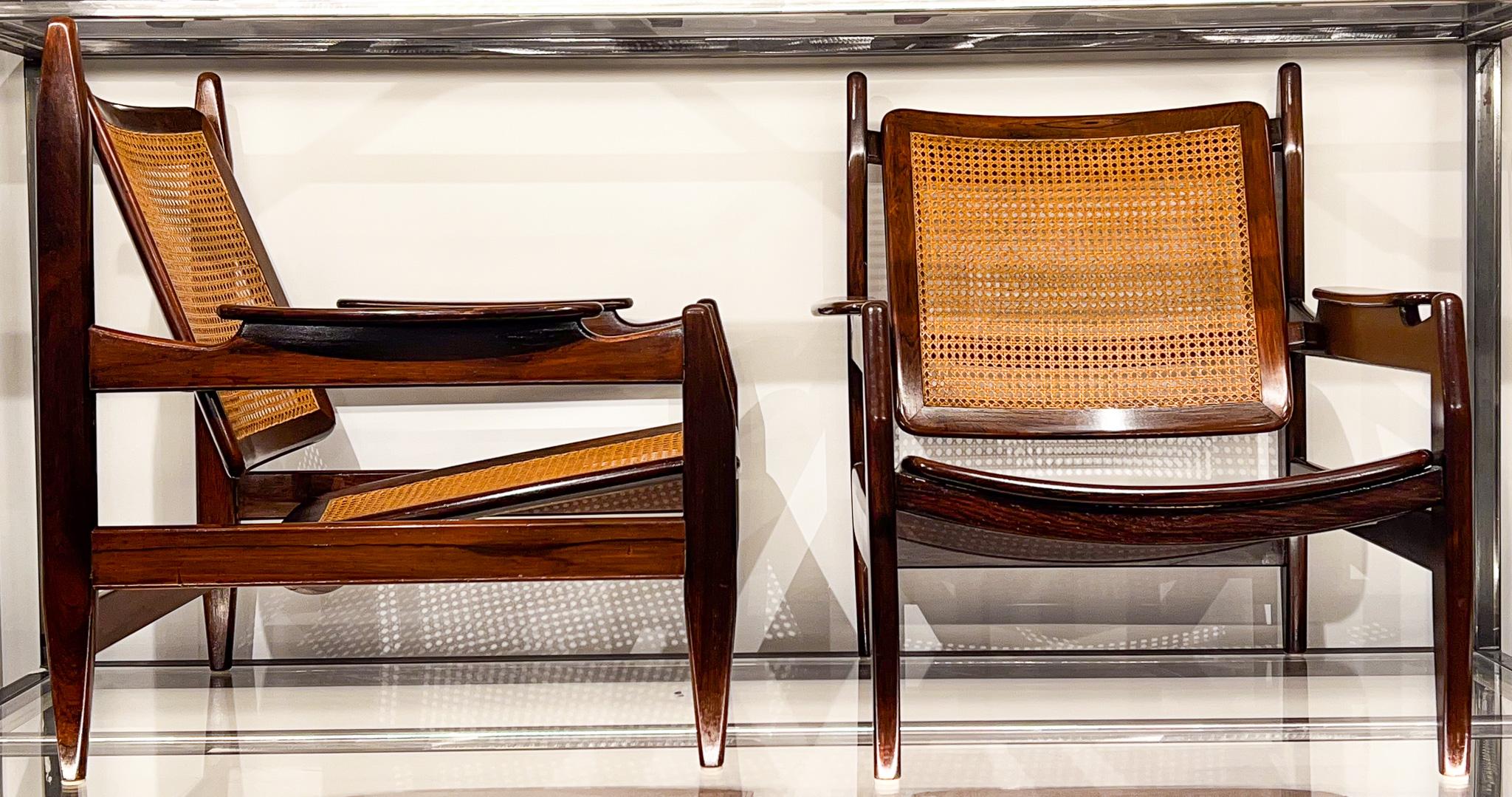 Pair of Armchairs in Hardwood and Cane by Alexandre Rapoport, c. 1960s 3