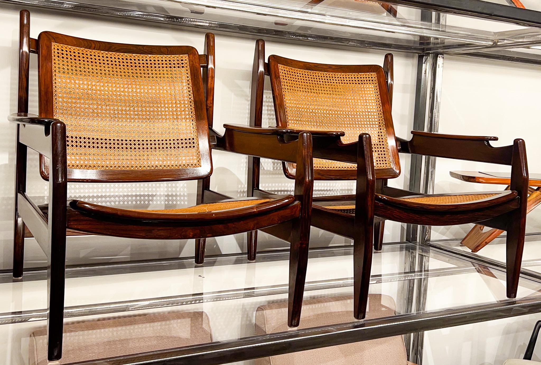 Mid-Century Modern Pair of Armchairs in Hardwood and Cane by Alexandre Rapoport, c. 1960s