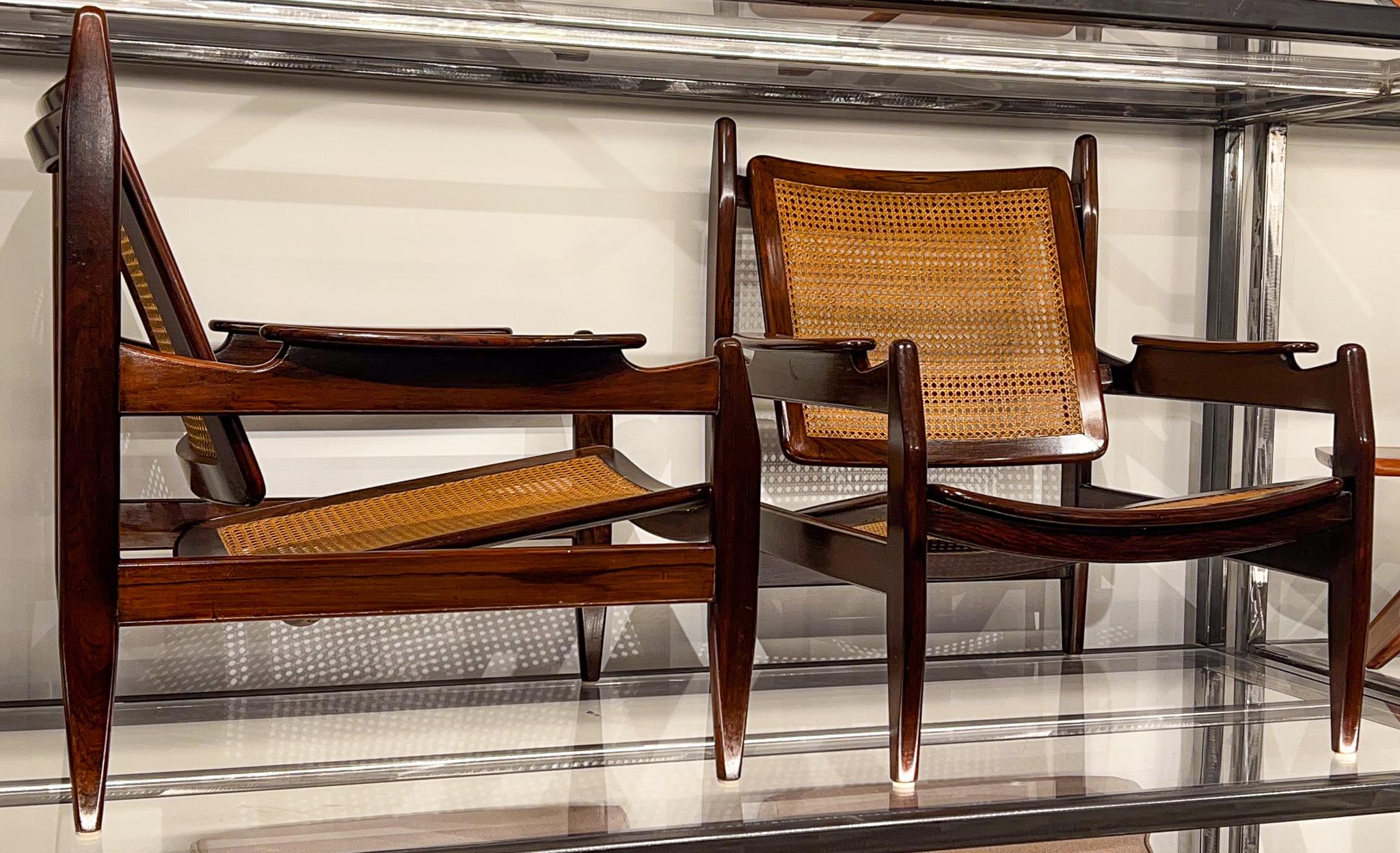 Woodwork Pair of Armchairs in Hardwood and Cane by Alexandre Rapoport, c. 1960s