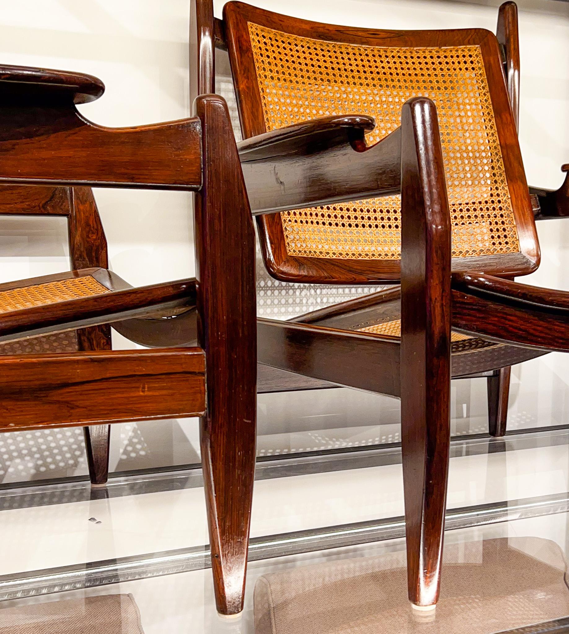 Pair of Armchairs in Hardwood and Cane by Alexandre Rapoport, c. 1960s In Good Condition In New York, NY