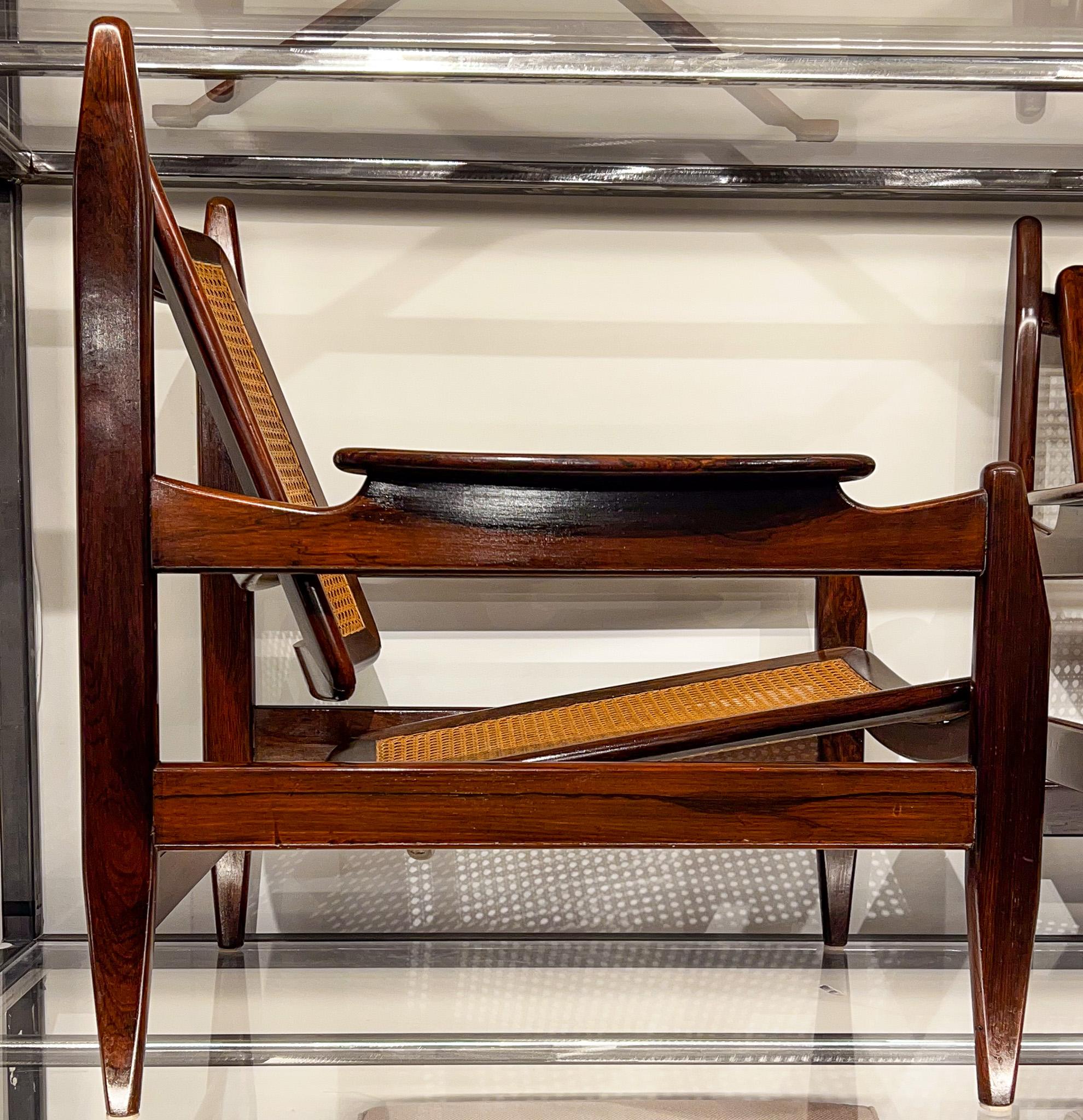 Mid-20th Century Pair of Armchairs in Hardwood and Cane by Alexandre Rapoport, c. 1960s