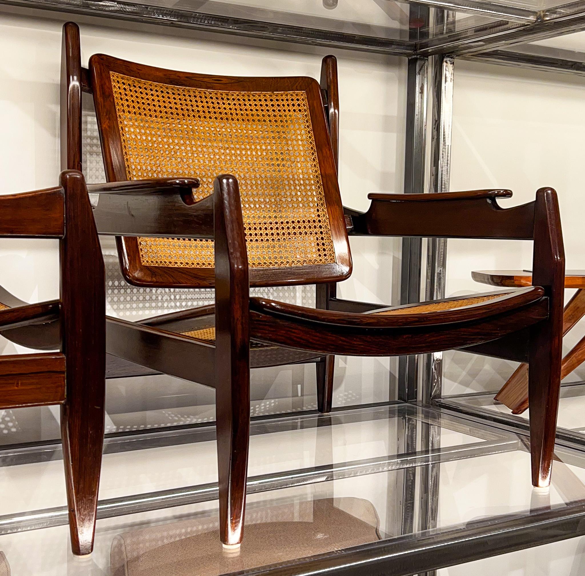 Wood Pair of Armchairs in Hardwood and Cane by Alexandre Rapoport, c. 1960s