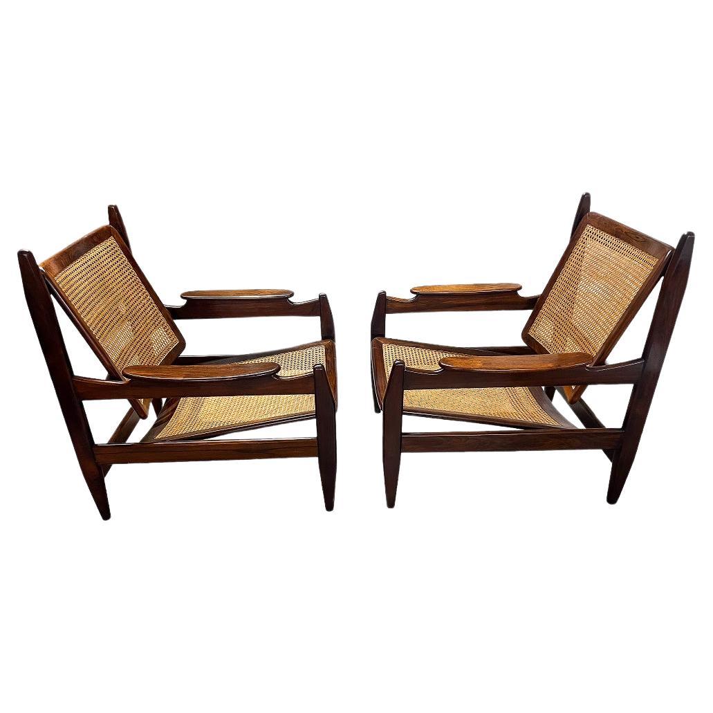 Pair of Armchairs in Hardwood and Cane by Alexandre Rapoport, c. 1960s