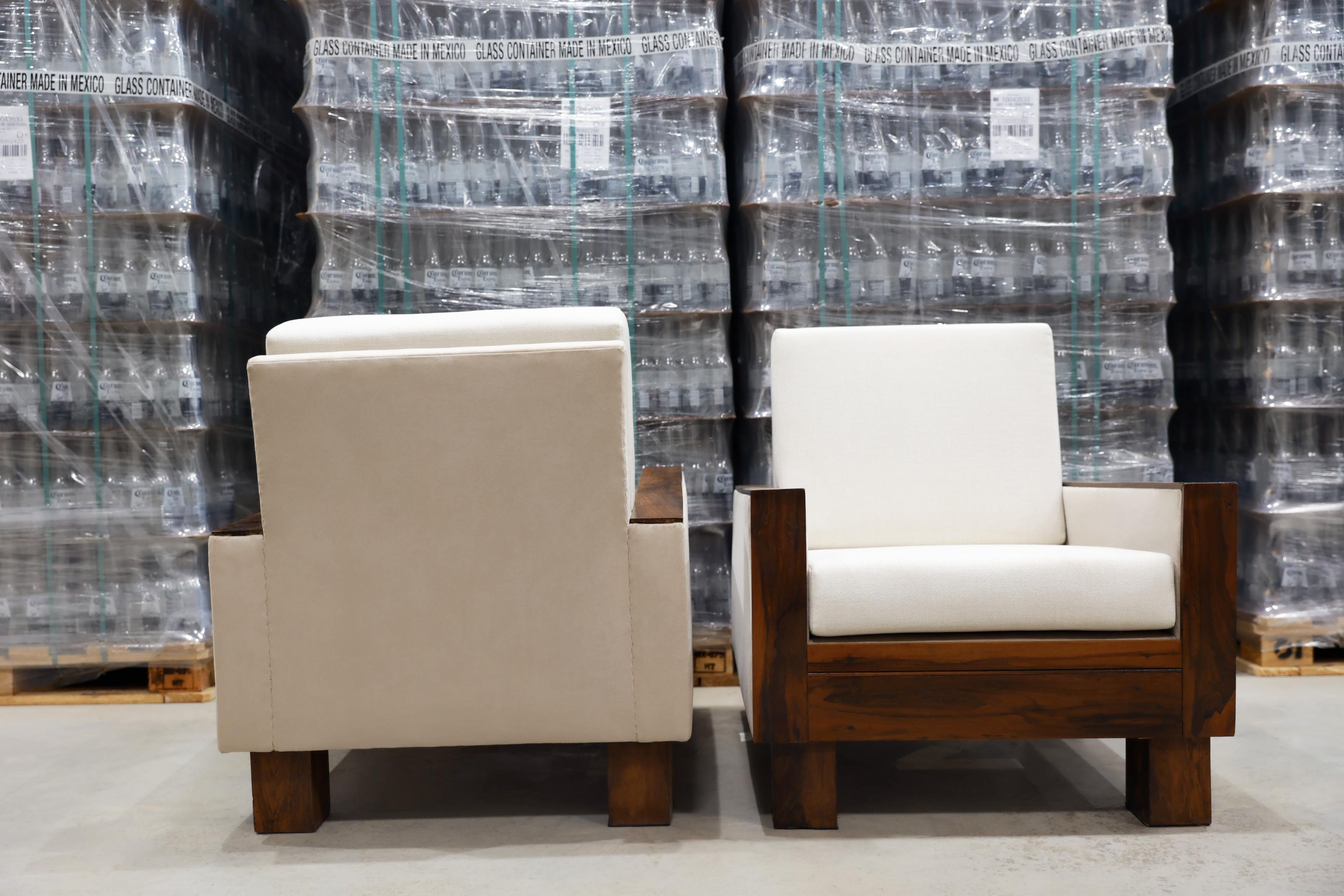 20th Century Pair of Armchairs in Hardwood and Fabric by Celina, c. 1960, Brazil For Sale