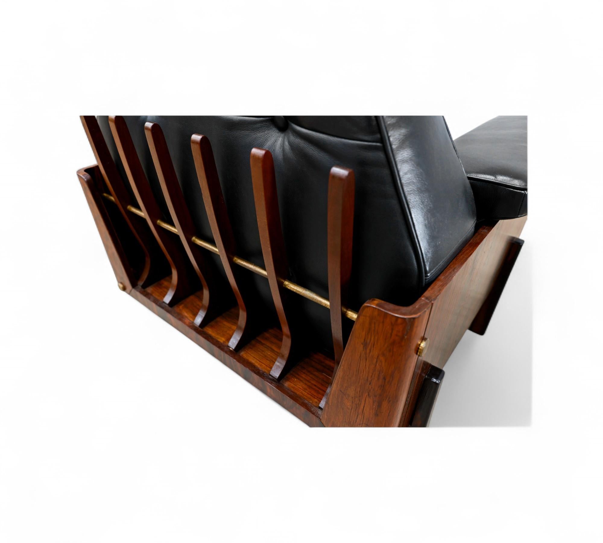Pair of Armchairs in Hardwood & Black Leather, Bertomeu, 1960s - Lot 684A For Sale 1