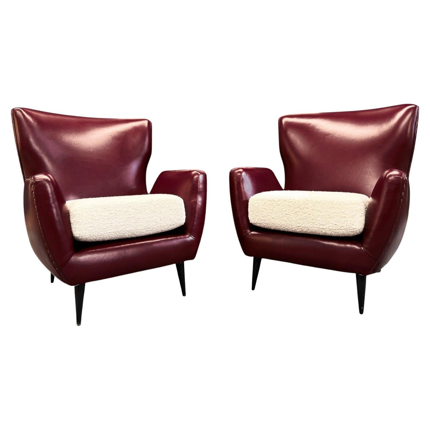 Pareja de Sillones en Madera, Cuero y Boucle, Carlo Hauner, Años 50 - Lote 466 en venta
