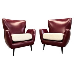 Pareja de Sillones en Madera, Cuero y Boucle, Carlo Hauner, Años 50 - Lote 466