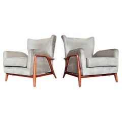 Pair of Armchairs in Hardwood & Leather by Giuseppe Scapinelli, c. 1950s