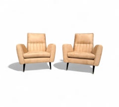 Pair of Armchairs in Hardwood & Suede by Giuseppe Scapinelli, c.1950s