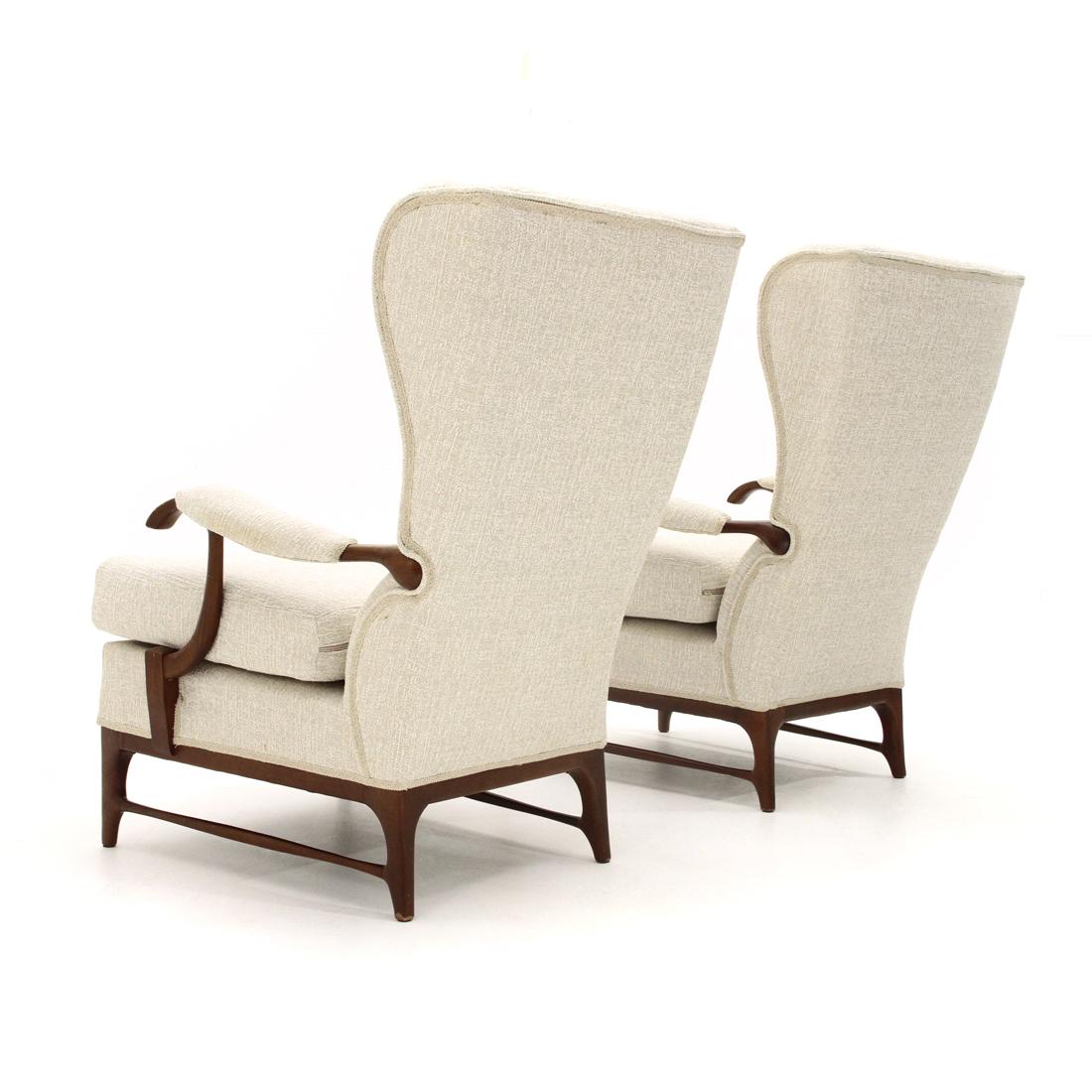 Mid-20th Century Pair of armchairs in ivory white fabric by Framar, 1950s For Sale