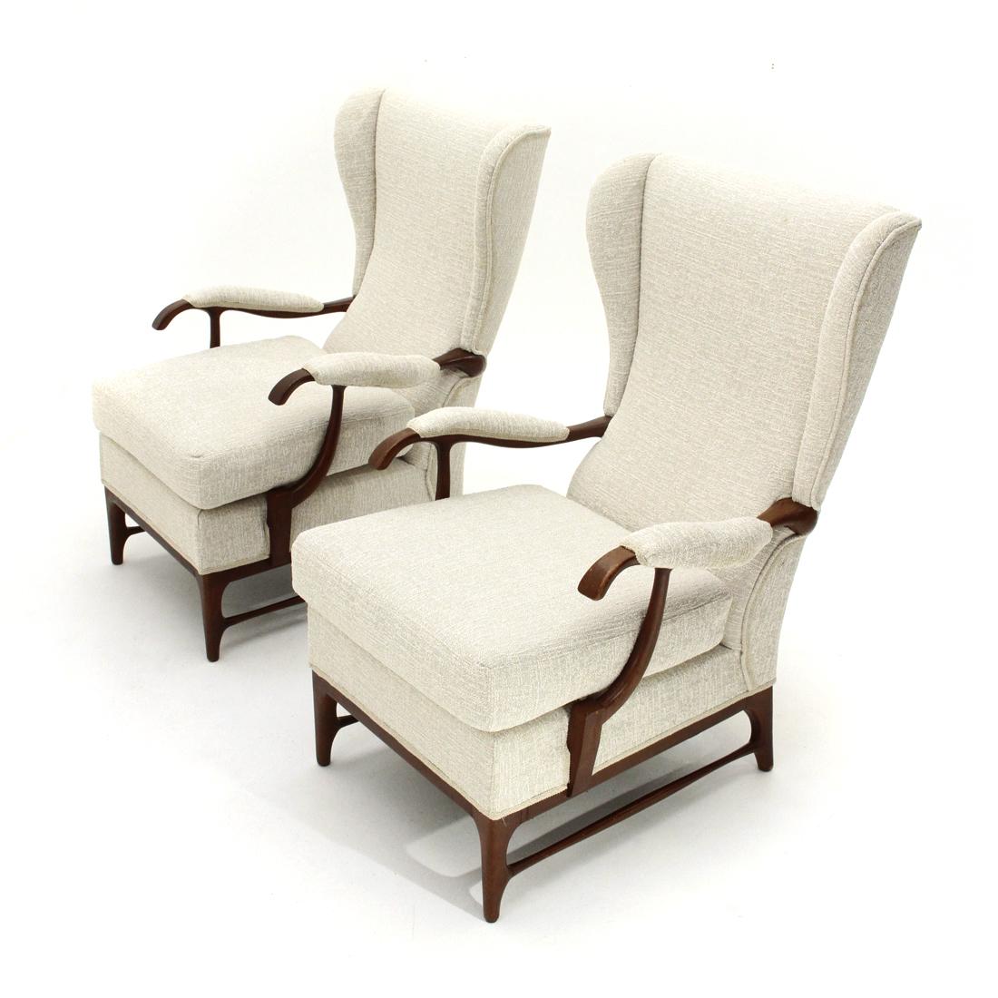 Fabric Pair of armchairs in ivory white fabric by Framar, 1950s For Sale