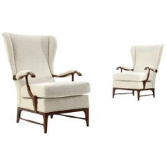 Pair of armchairs in ivory white fabric by Framar, 1950s