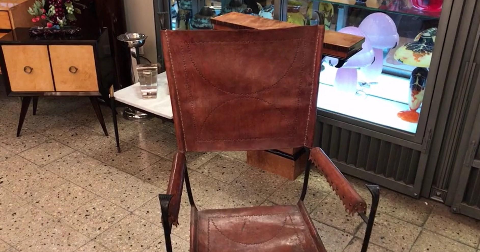 Pair of Armchairs in Leather and iron, 1935 For Sale 4