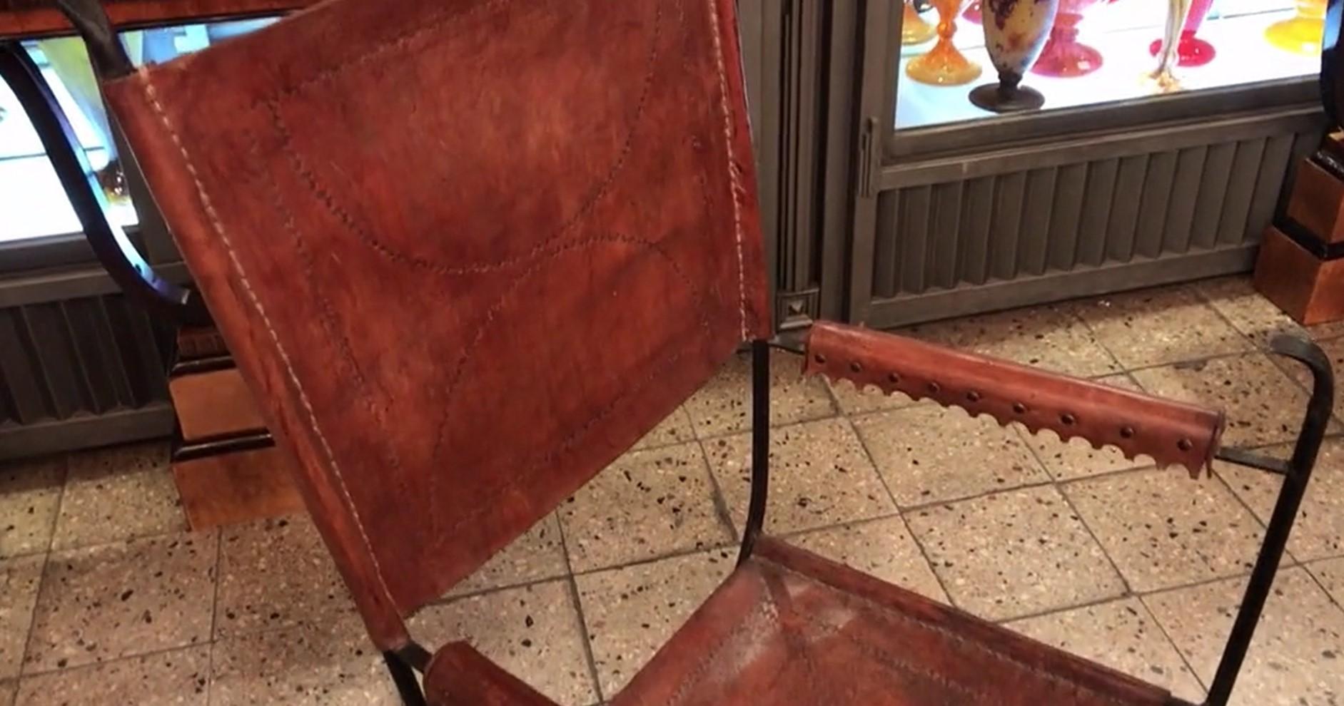 Pair of Armchairs in Leather and iron, 1935 For Sale 2