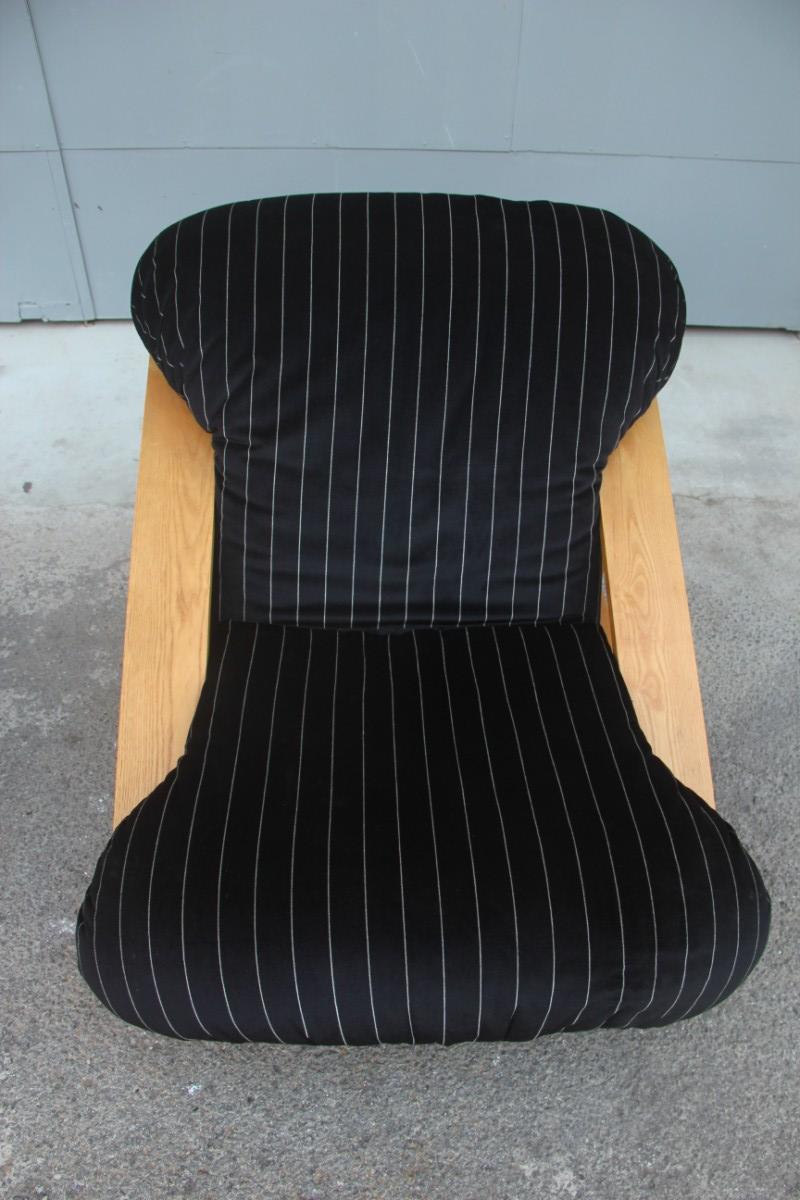 Pair of Armchairs in Low Ash Black Velvet Striped Italian Design 1960s Minimal 6