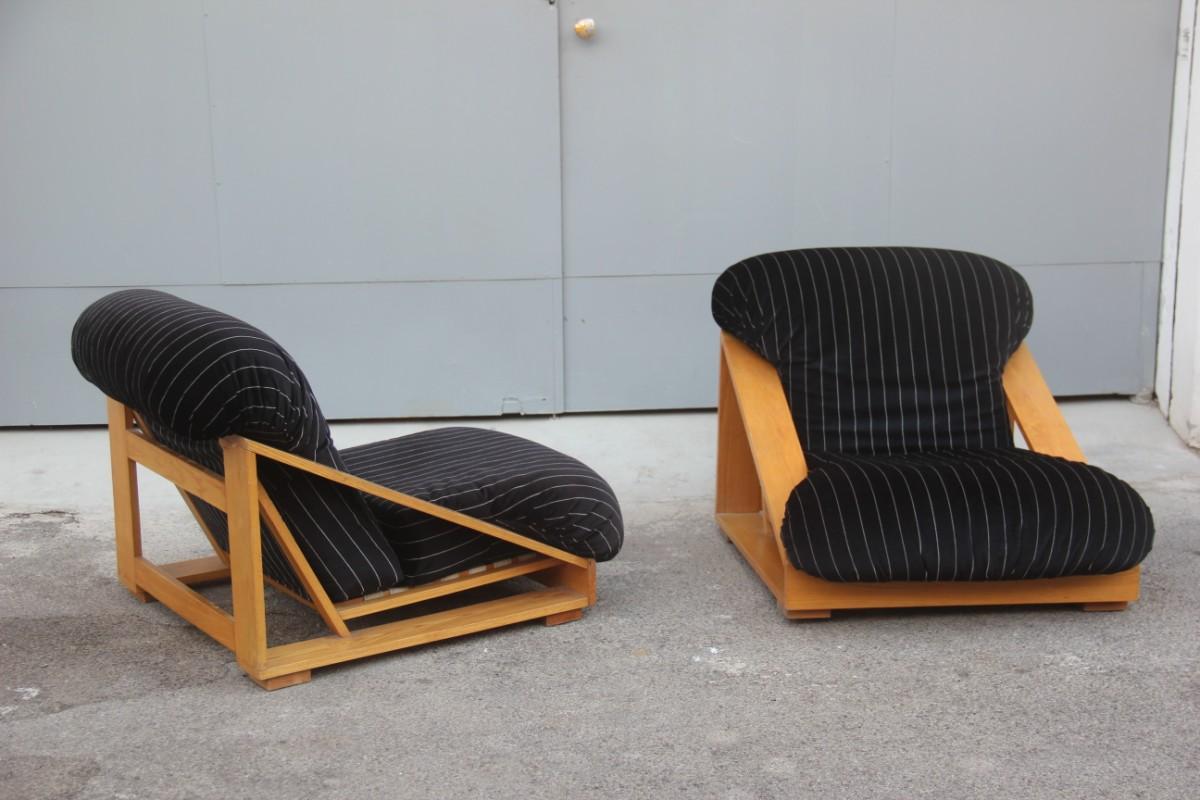 Pair of Armchairs in Low Ash Black Velvet Striped Italian Design 1960s Minimal 2