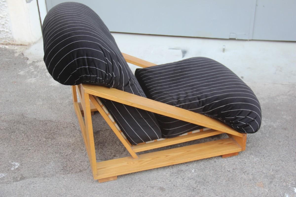 Pair of Armchairs in Low Ash Black Velvet Striped Italian Design 1960s Minimal 3