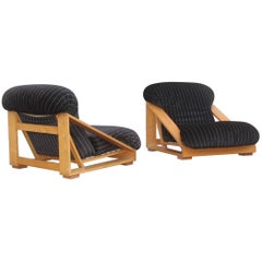 Pair of Armchairs in Low Ash Black Velvet Striped Italian Design 1960s Minimal
