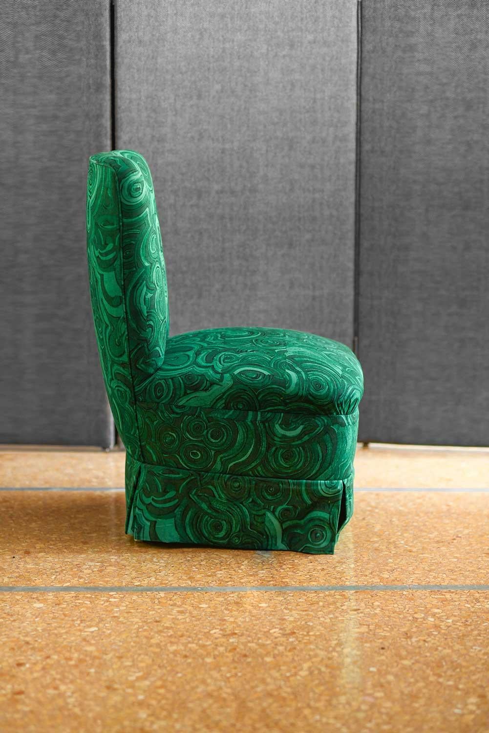 20th Century Pair of Armchairs in Malachite green gemstone fabric by Tony Duquette
