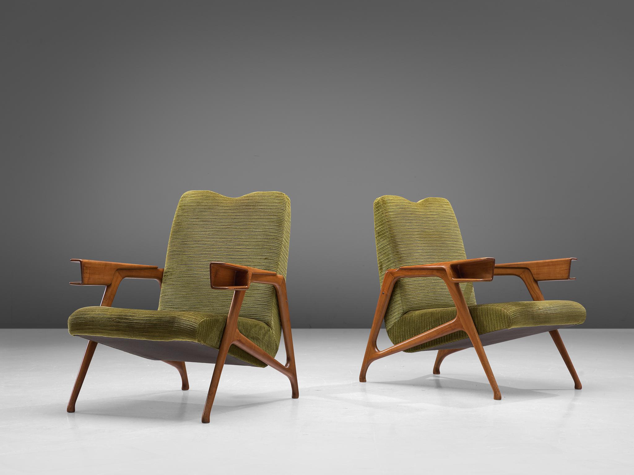 Mid-Century Modern Pair of  Augusto Romano Armchairs in Moss Green Upholstery