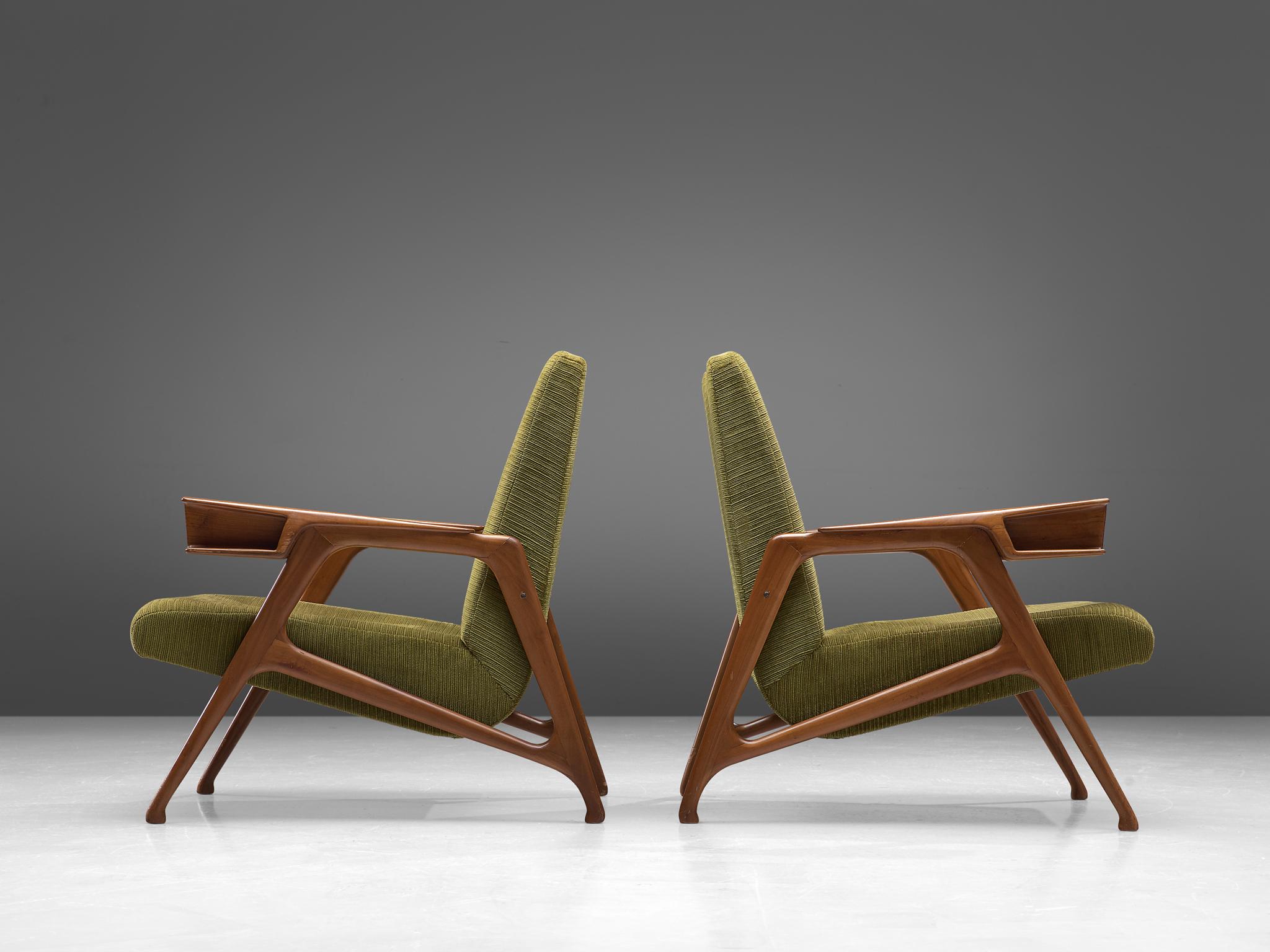 Mid-20th Century Pair of  Augusto Romano Armchairs in Moss Green Upholstery