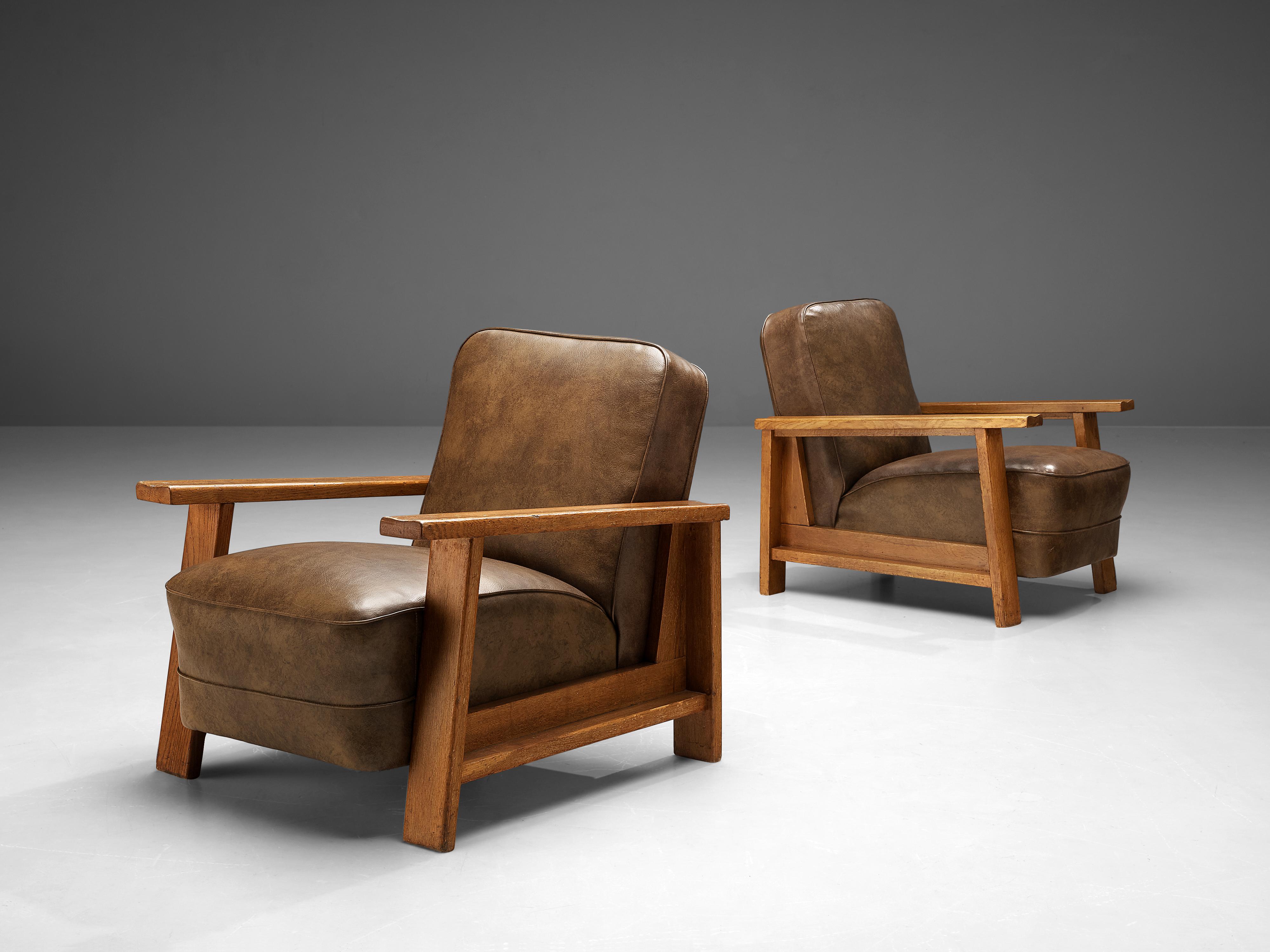 Pair of Armchairs in Oak and Leatherette 1