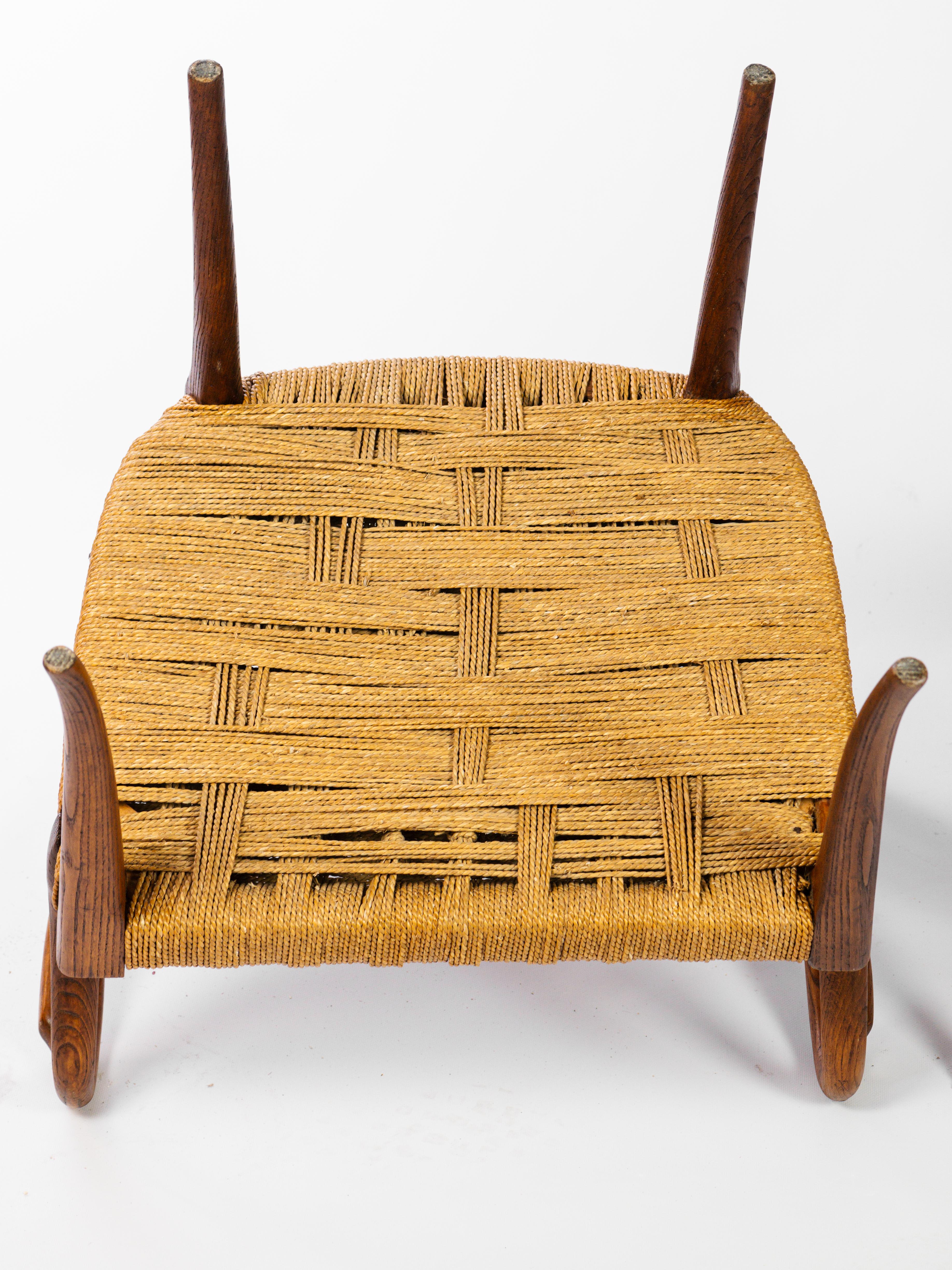 Paar Sessel aus Eiche und Seil, französisches Werk um 1950 im Angebot 5