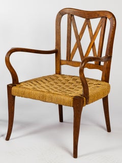 Pair of armchairs in oak and rope, french work circa 1950