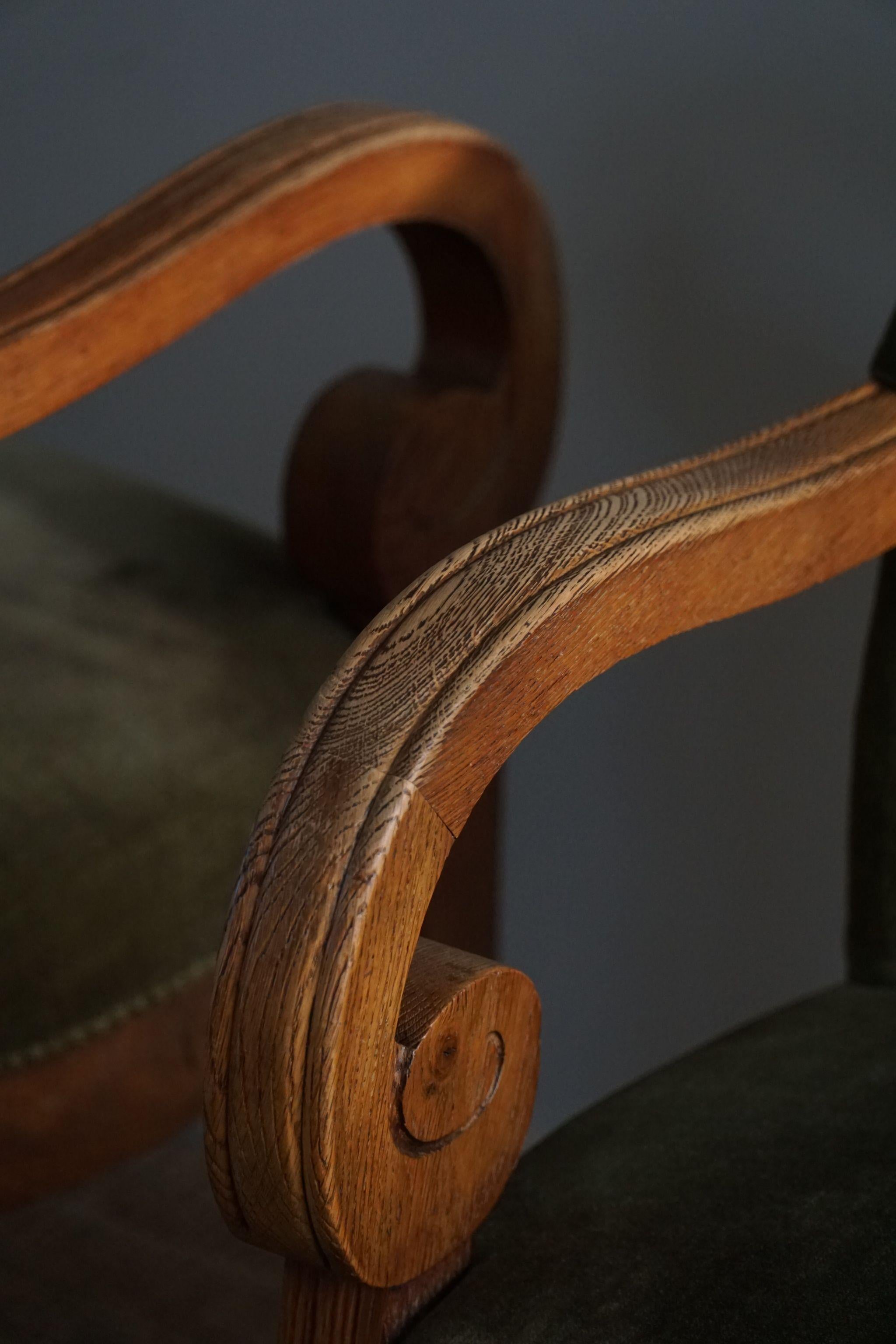 Fabric Pair of Armchairs in Oak & Green Velvet, Danish 