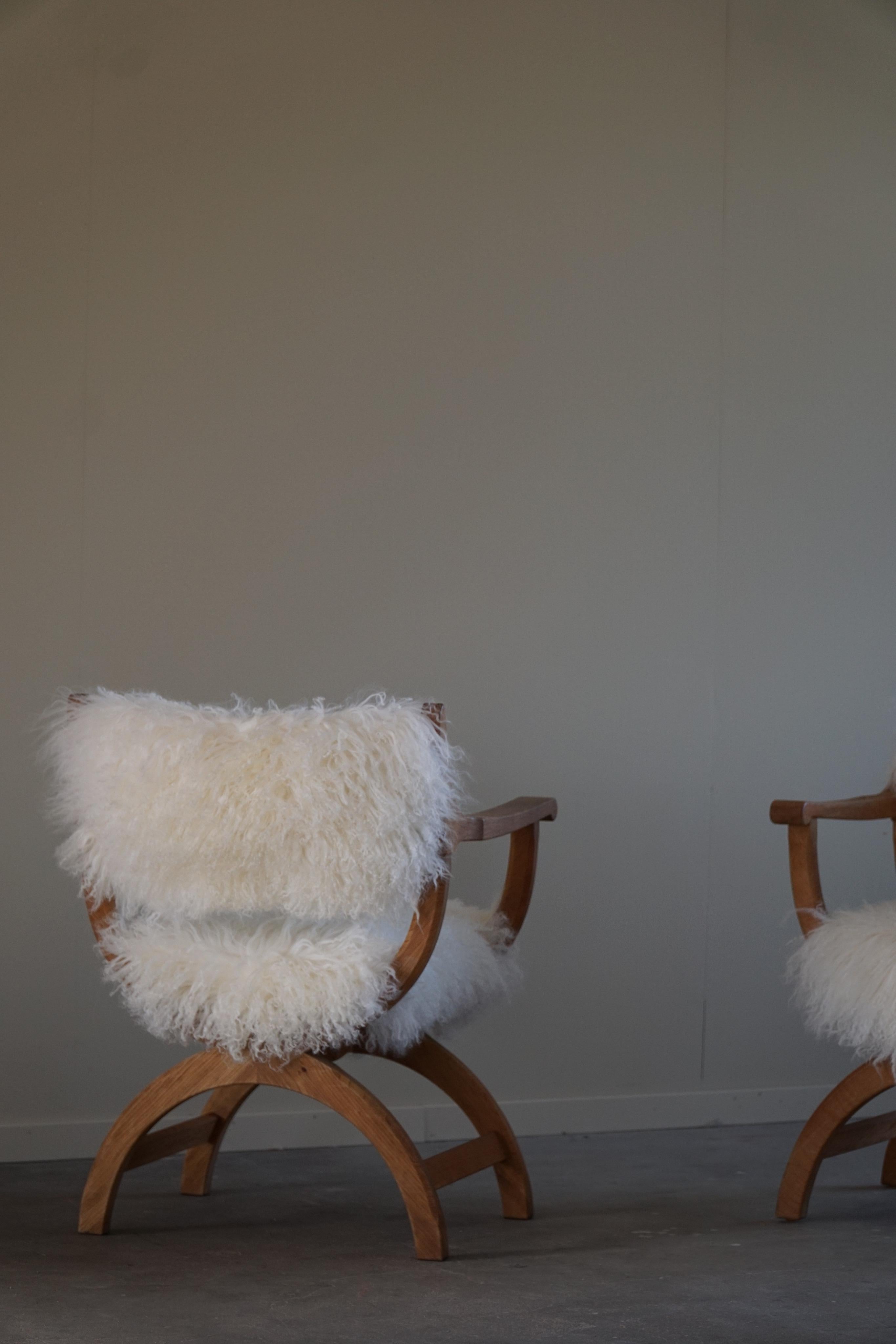 Pair of Armchairs in Oak & Sheepskin, Model 