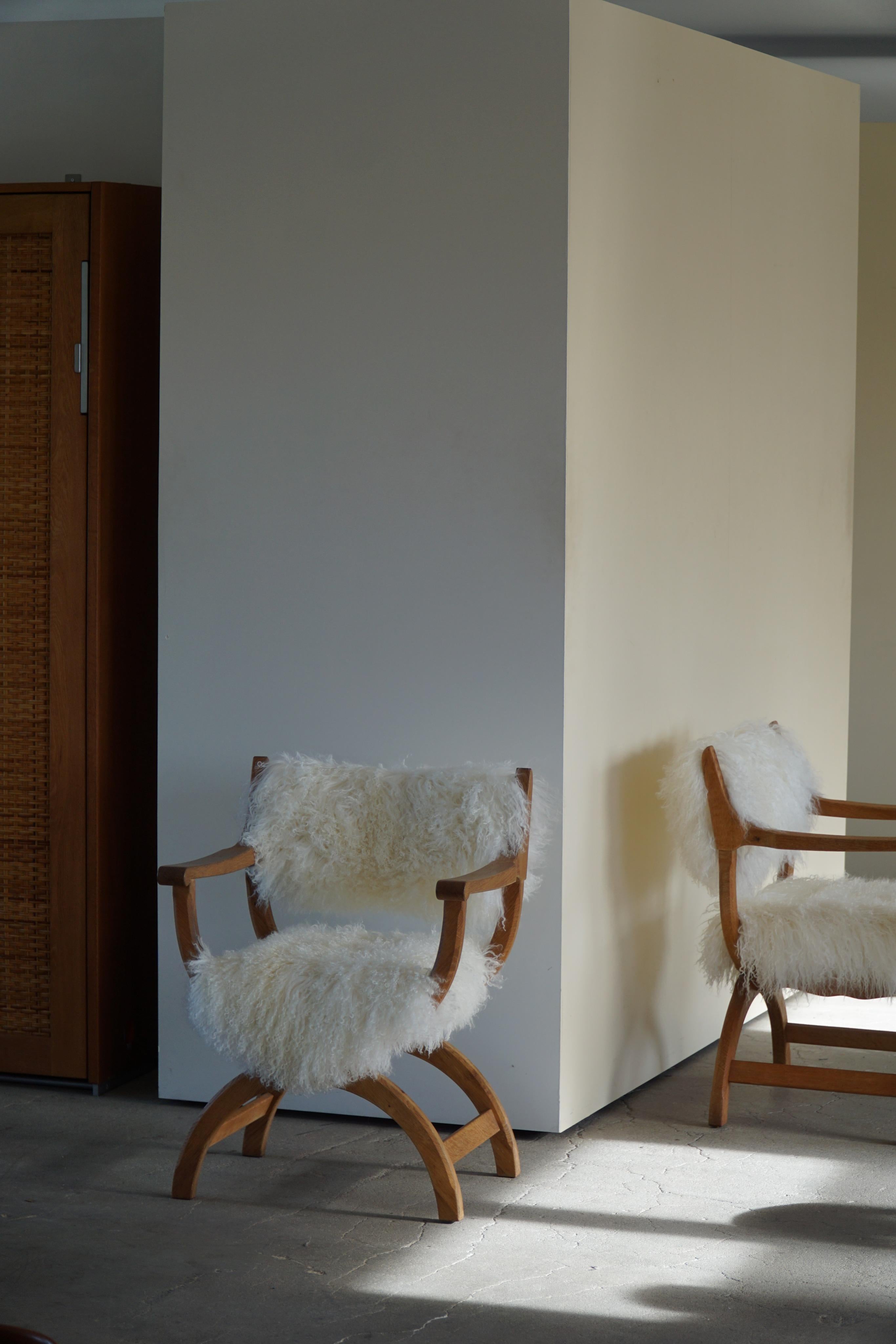 Pair of Armchairs in Oak & Sheepskin, Model 
