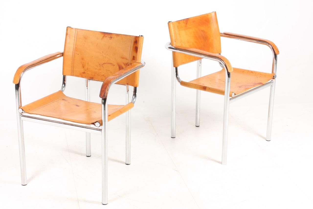 Pair of Armchairs in Patinated Leather, 1980s 4