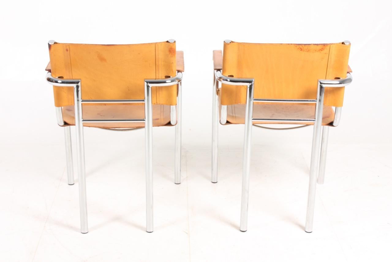 Pair of Armchairs in Patinated Leather, 1980s In Good Condition In Lejre, DK