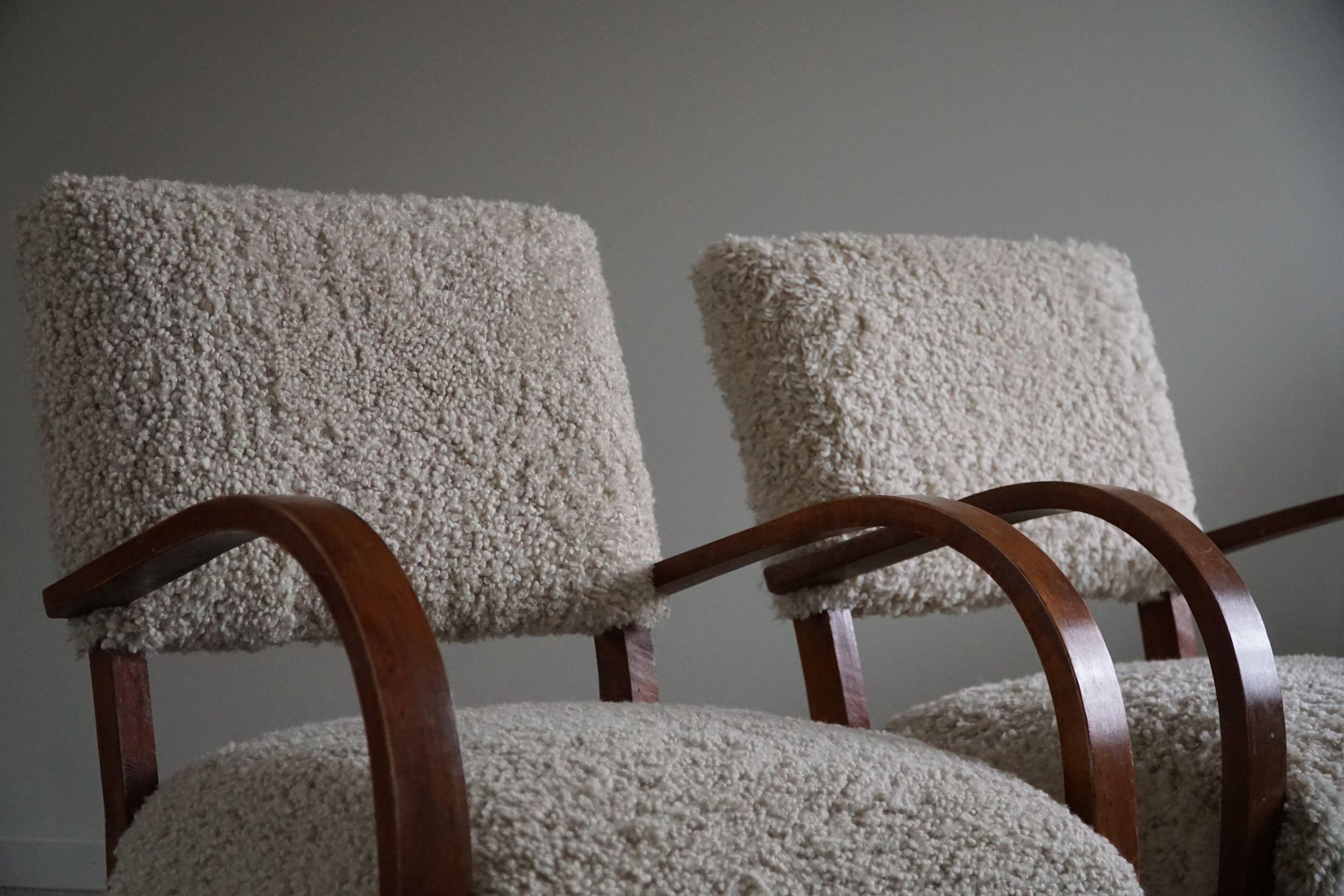 Pair of Armchairs in Shearling Lambswool, Danish Art Deco, Fritz Hansen, 1940s  In Good Condition In Odense, DK