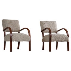 Pair of Armchairs in Shearling Lambswool, Danish Art Deco, Fritz Hansen, 1940s