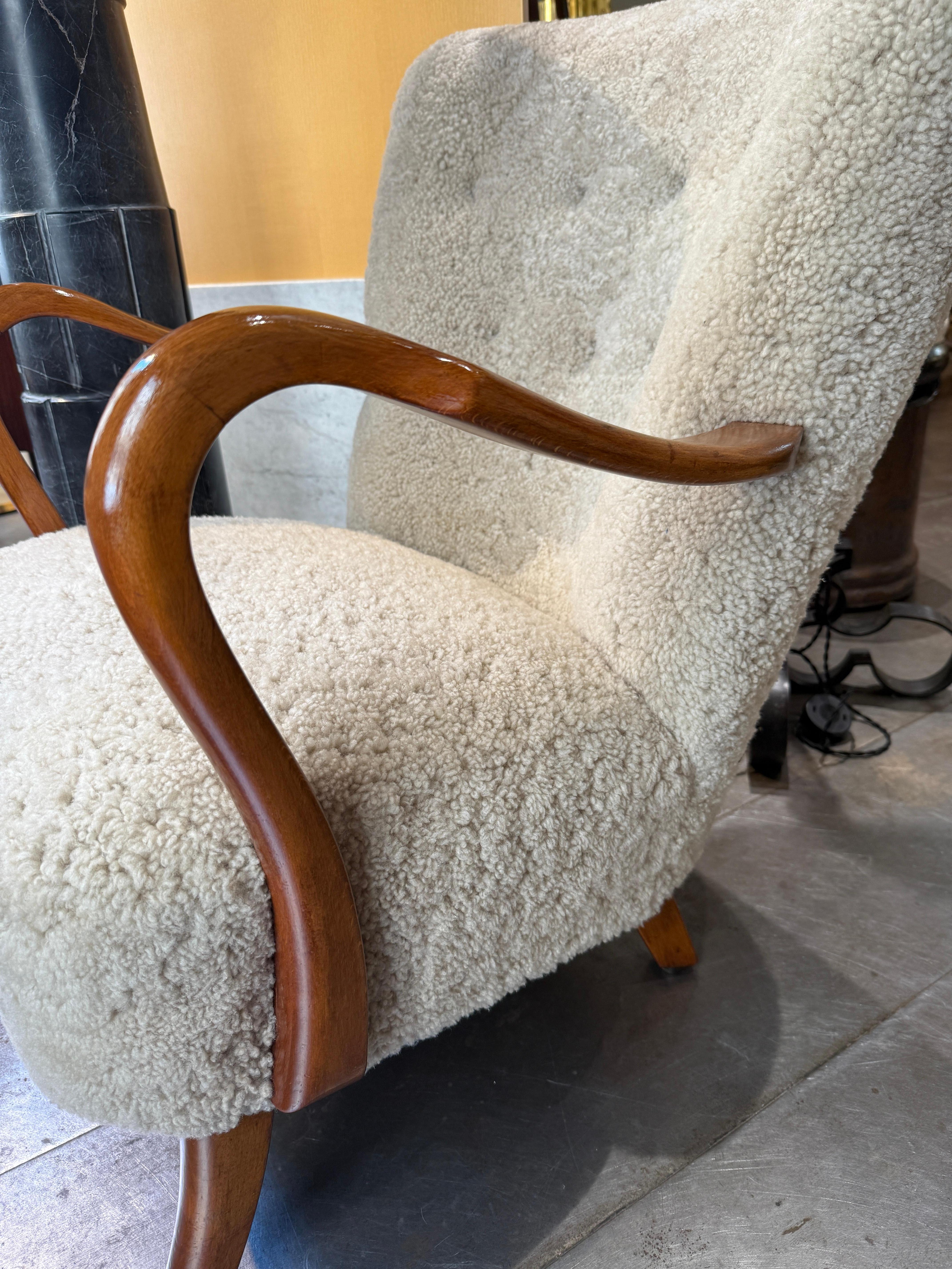 Paire de fauteuils en peau de mouton Alfred Christensen Danemark 1940 Bon état - En vente à PARIS, FR